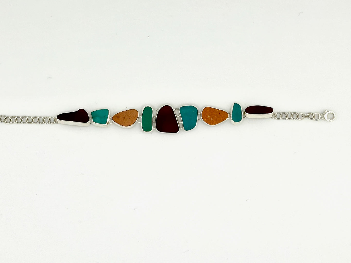 teal, brown, and sea brick sea glass bracelet