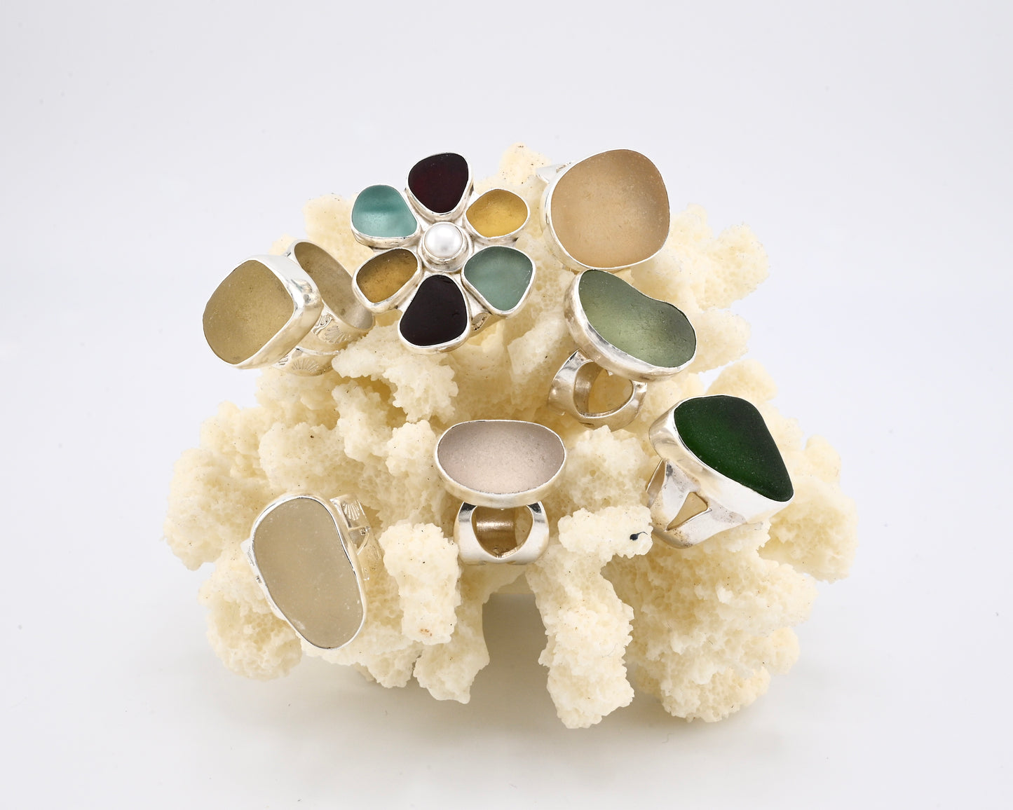 off-white sea glass ring