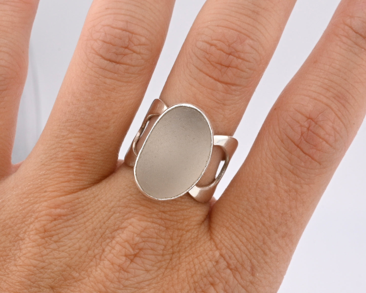 white sea glass ring