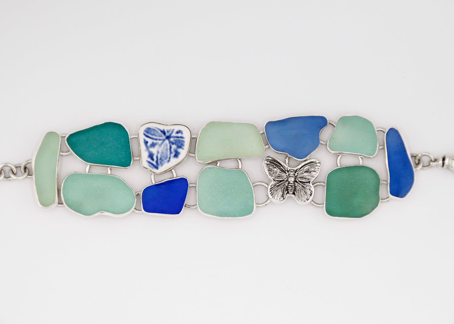 sea pottery and sea glass butterfly bracelet