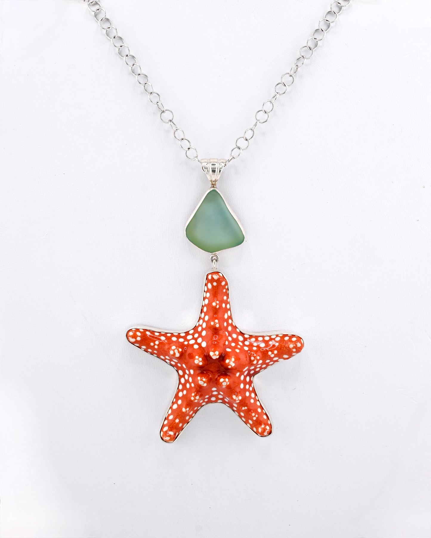 aqua sea glass and starfish pendant