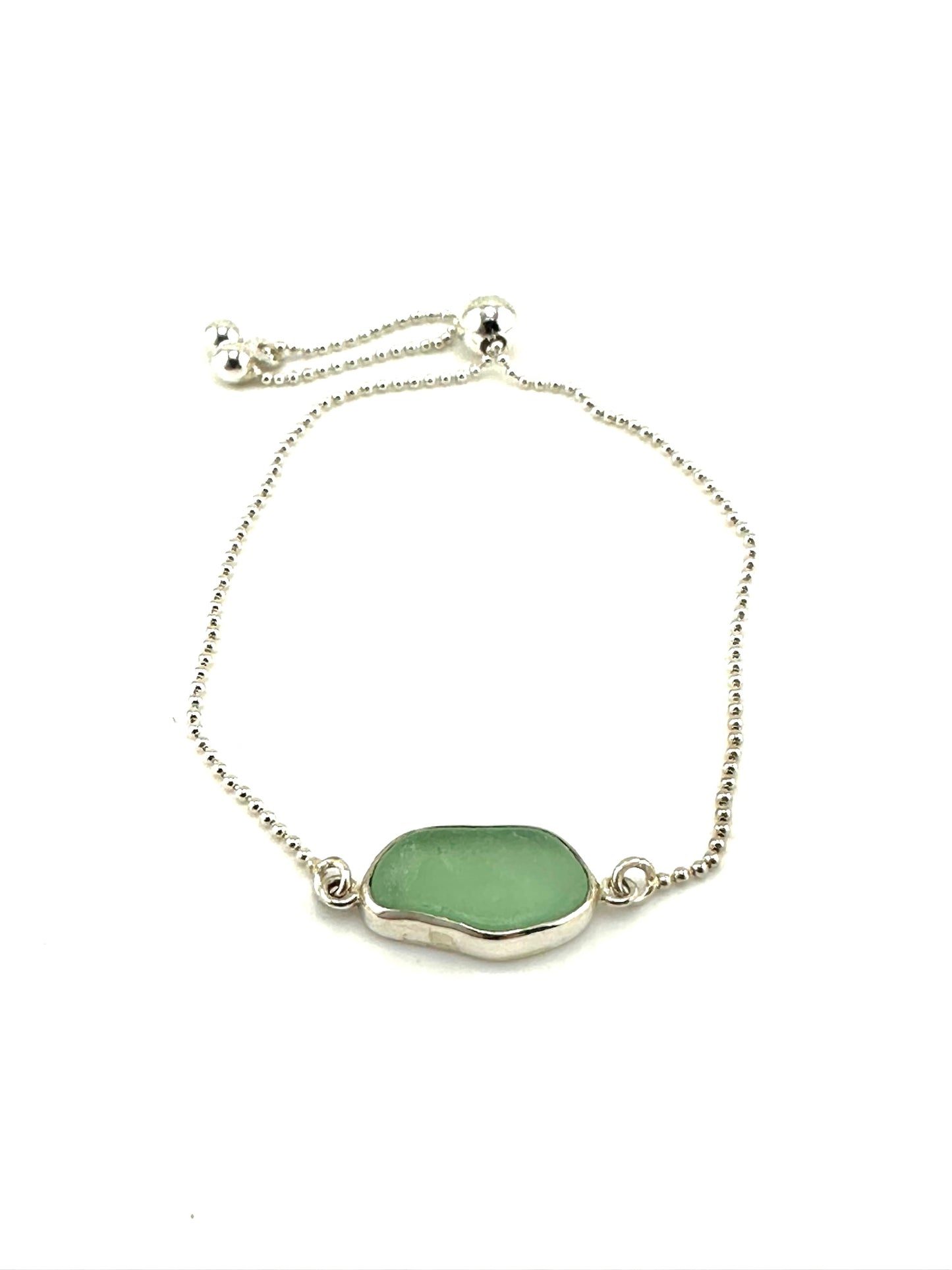 sea glass pendant bracelets with bead chain and slider clasp (4 colors)