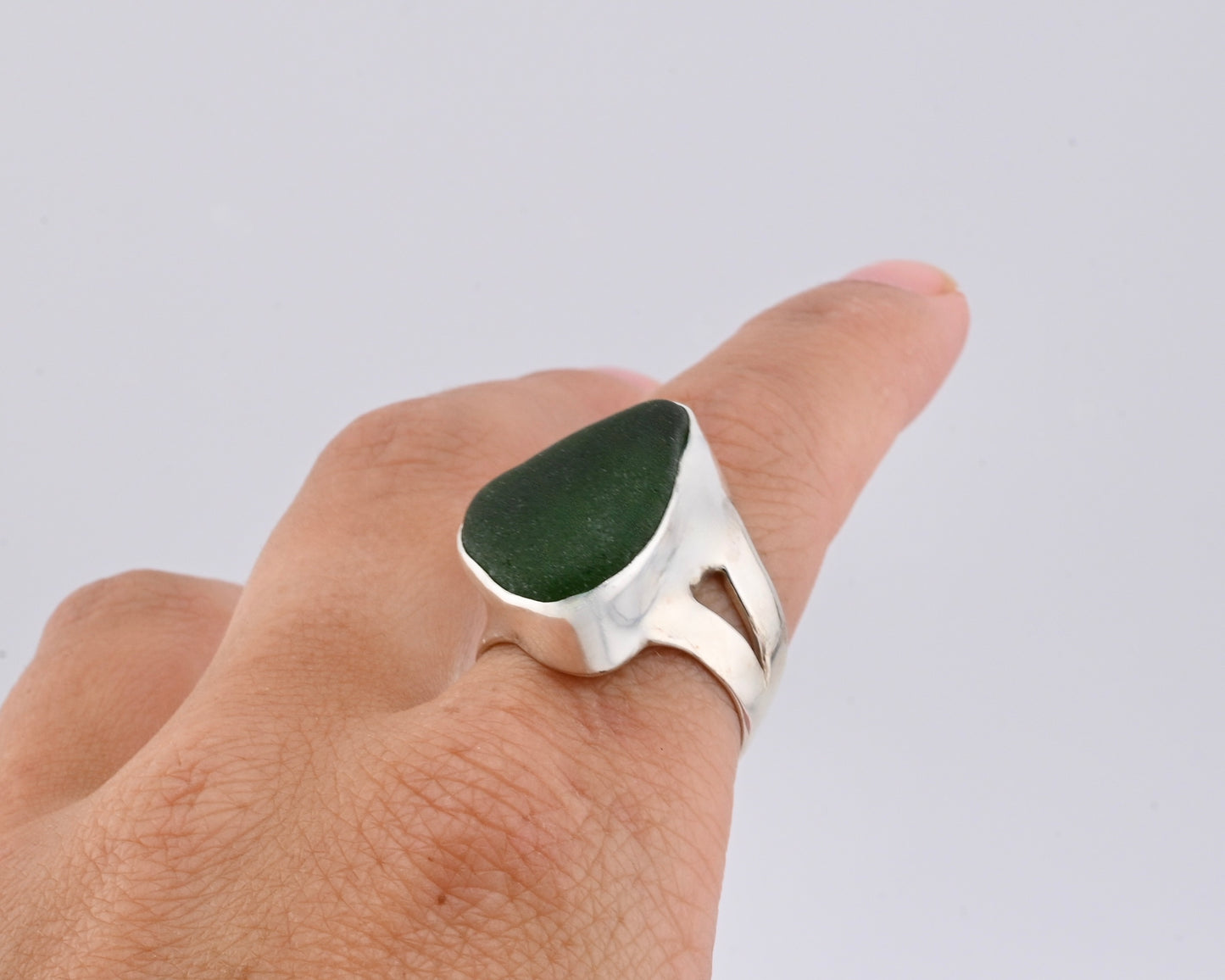 forest green sea glass ring