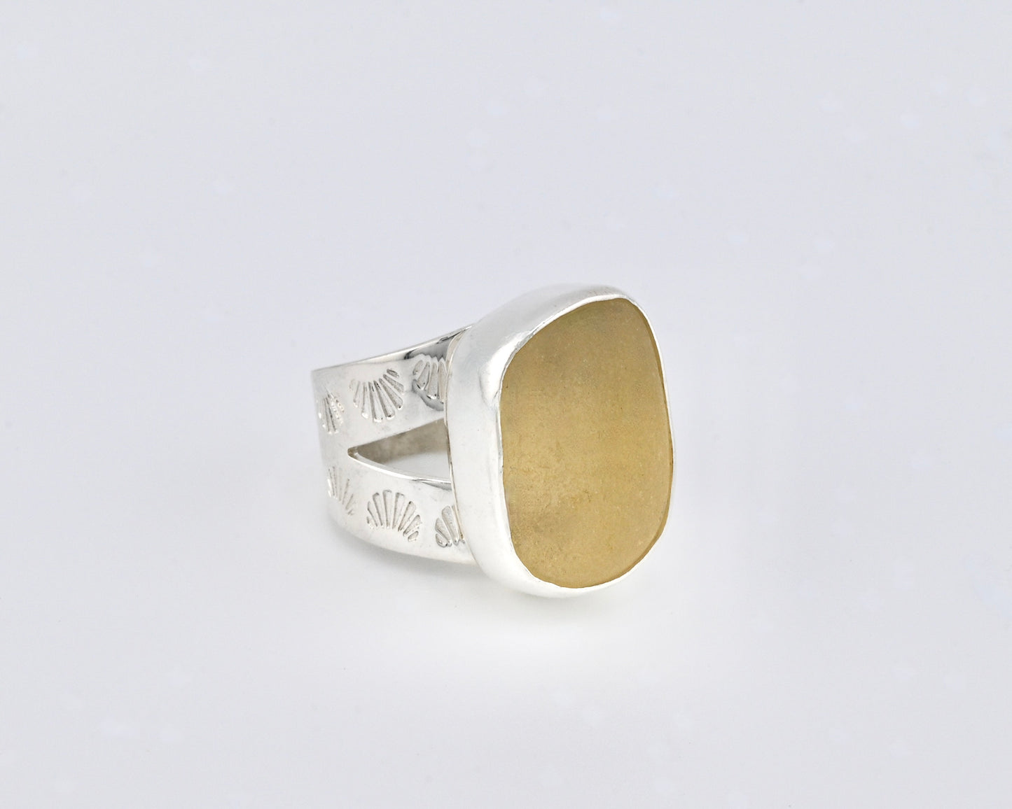 rectangle yellow sea glass ring