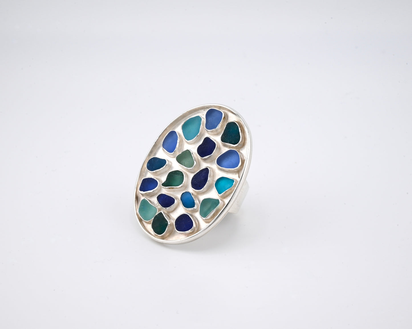 50 shades of turquoise, blue, and green tray ring
