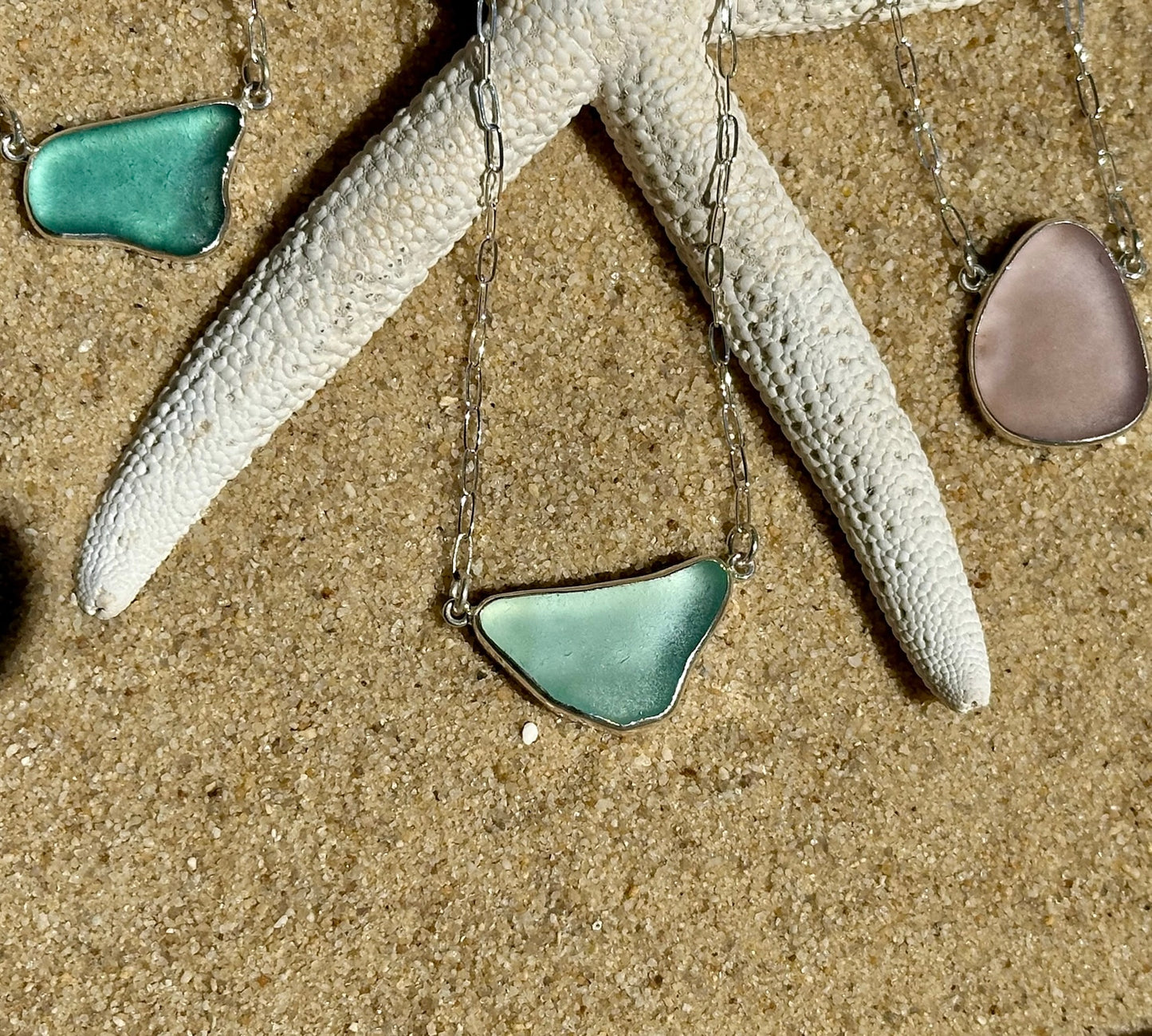 sea glass pendant necklaces with small paperclip chain (7 choices)