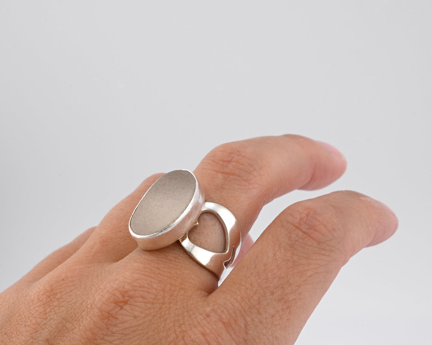 white sea glass ring