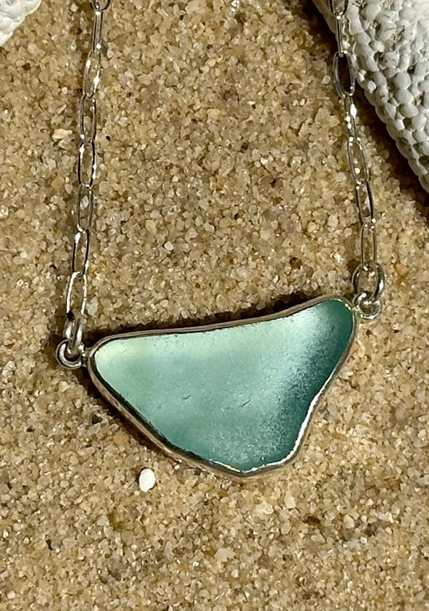 sea glass pendant necklaces with small paperclip chain (7 choices)