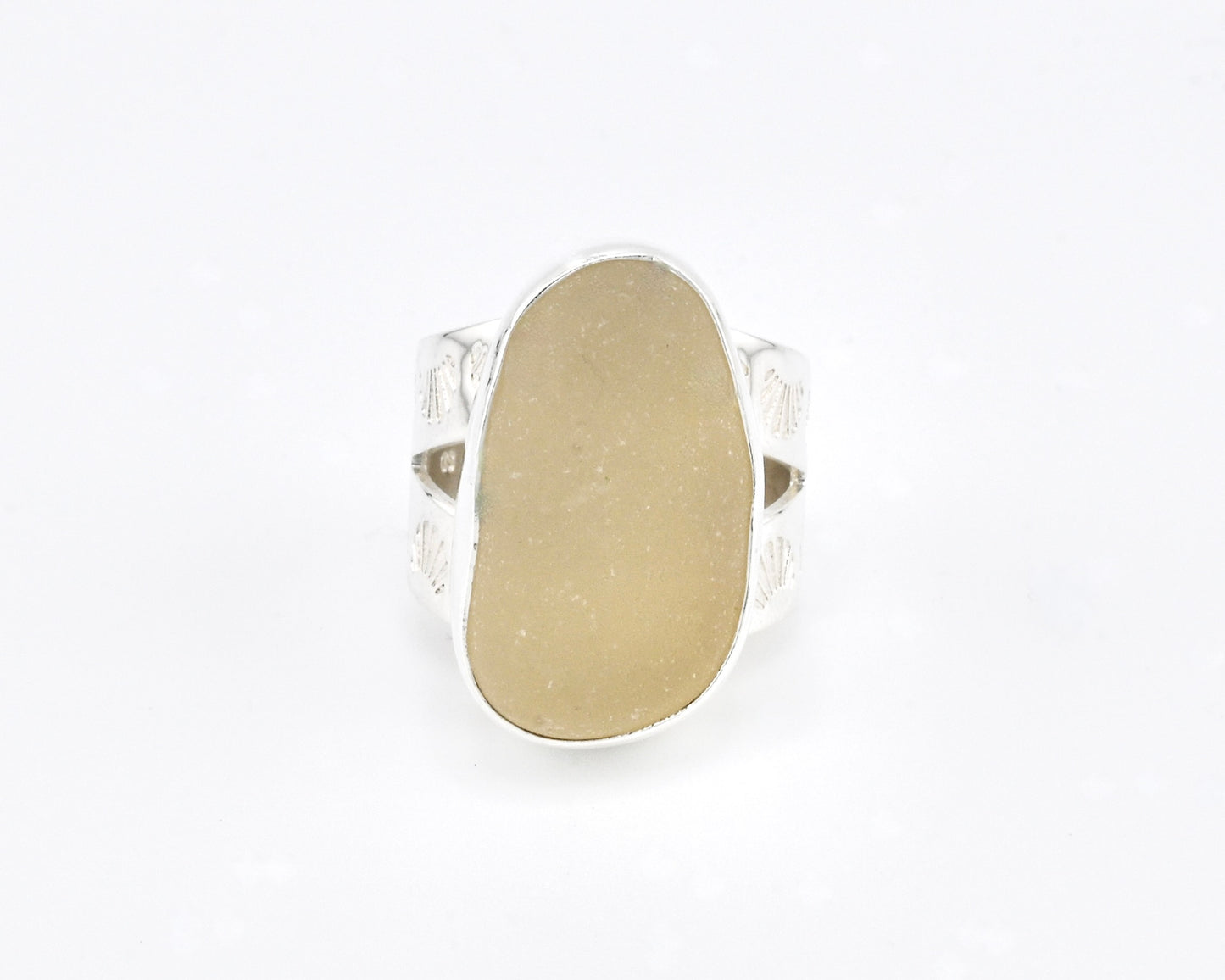 off-white sea glass ring