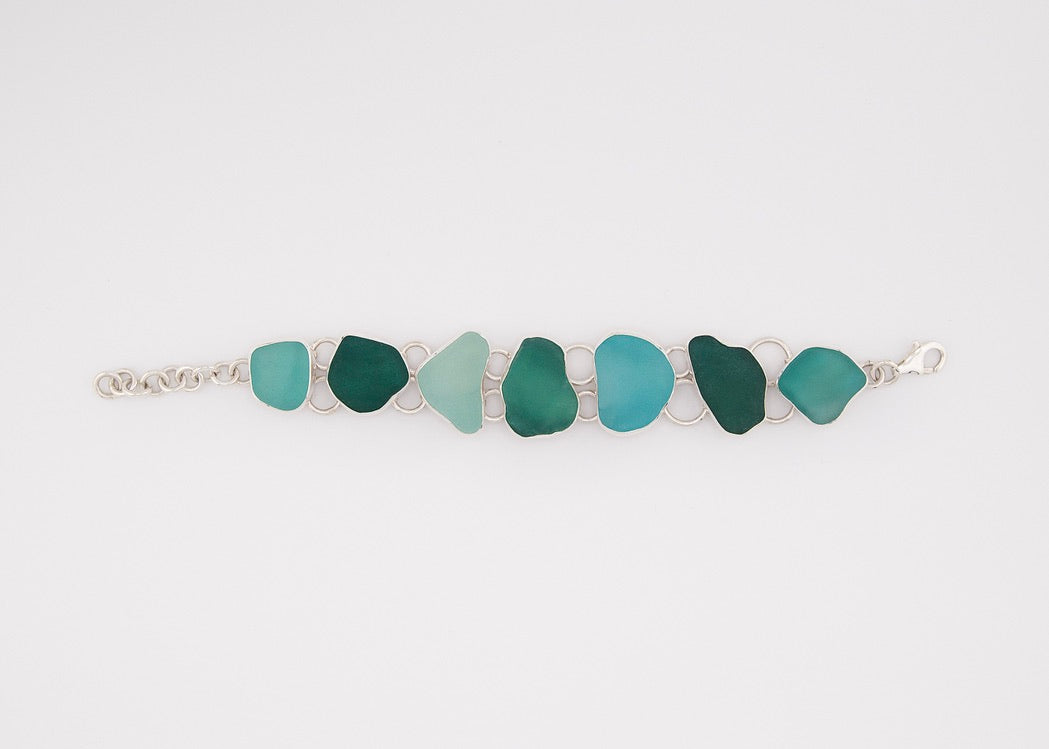 aqua, turquoise, and teal sea glass bracelet