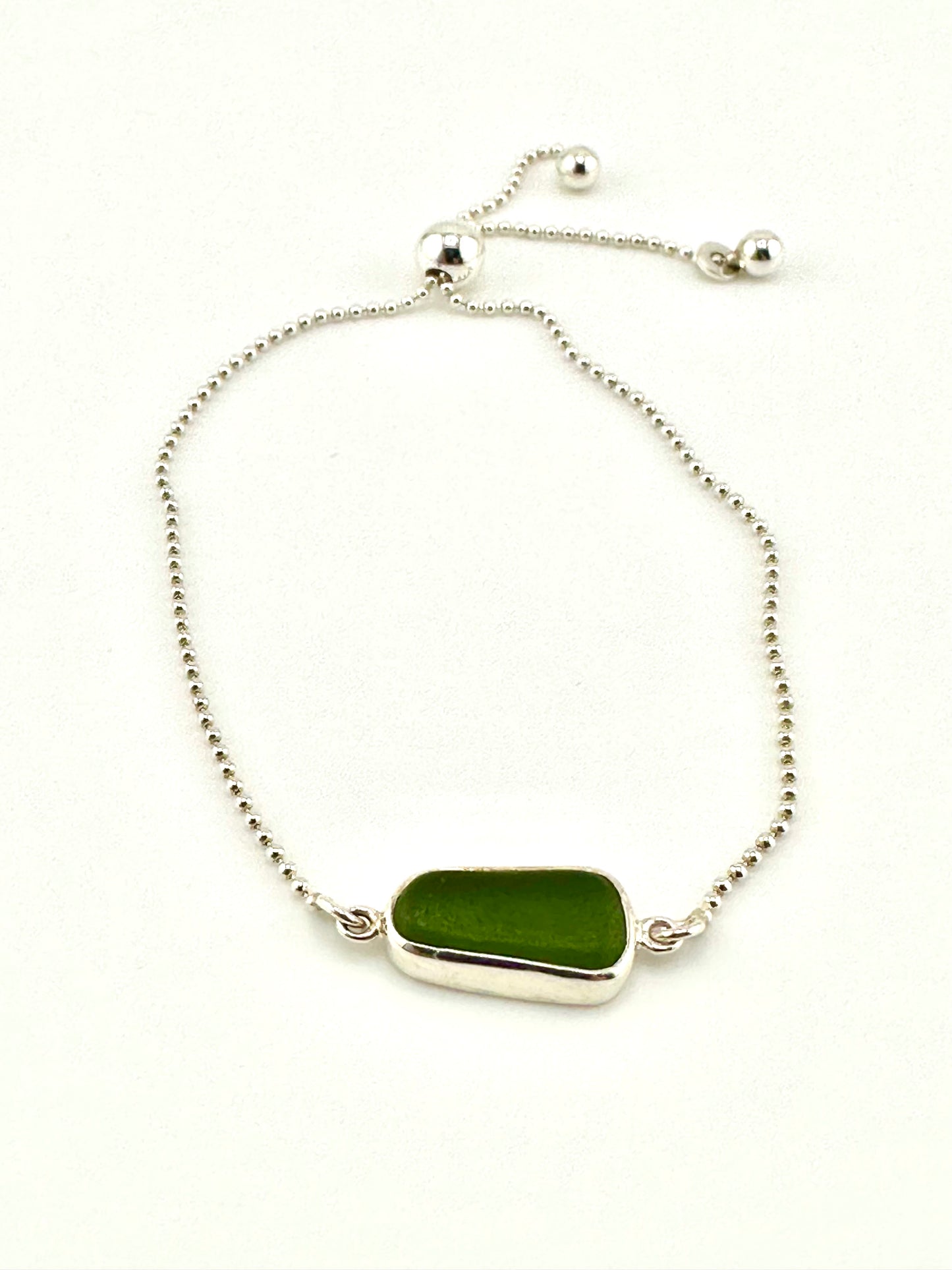 sea glass pendant bracelets with bead chain and slider clasp (4 colors)
