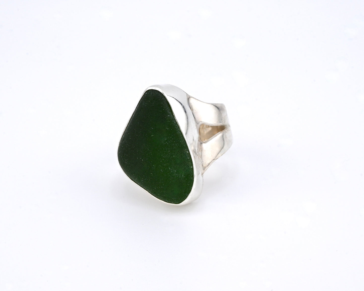 forest green sea glass ring