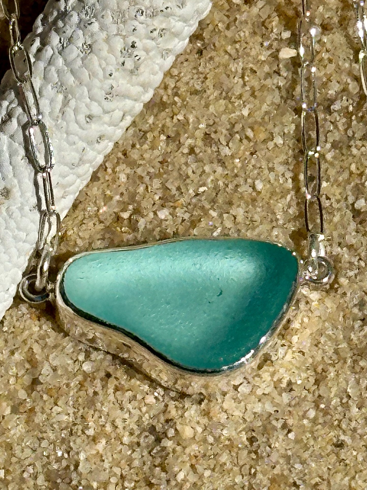 sea glass pendant necklaces with small paperclip chain (7 choices)