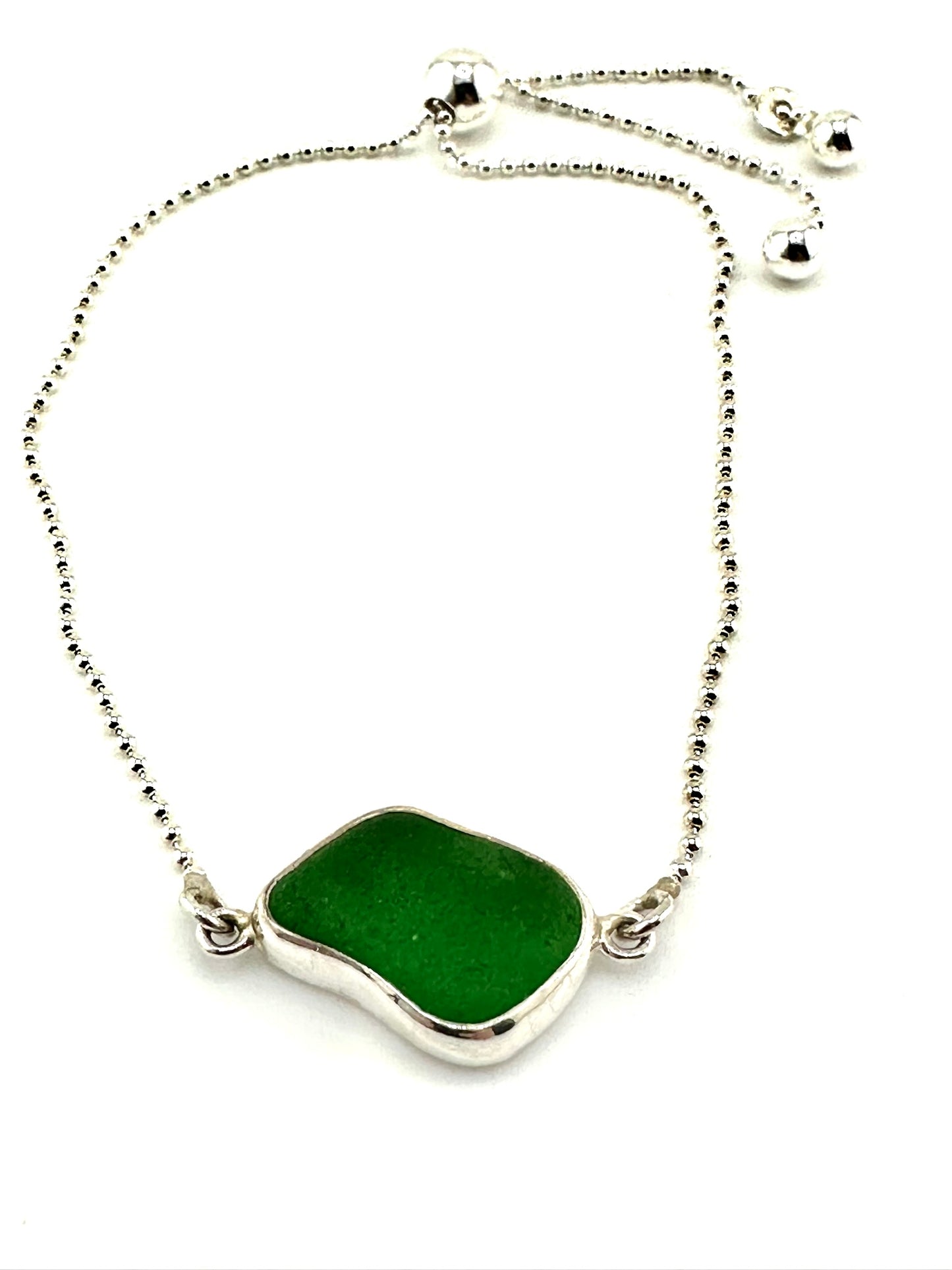 sea glass pendant bracelets with bead chain and slider clasp (4 colors)