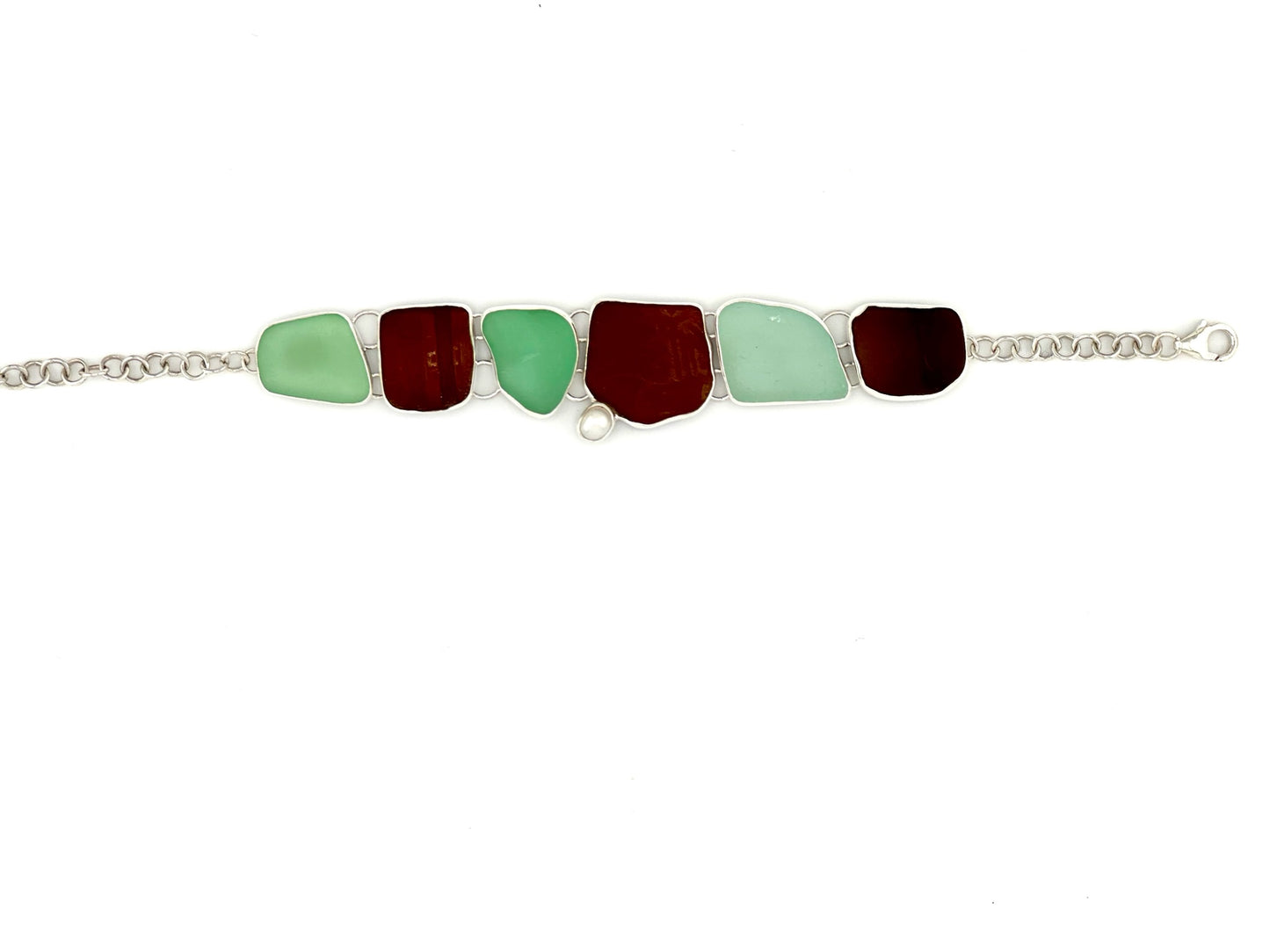 brown and sea foam bottleneck and pearl bracelet