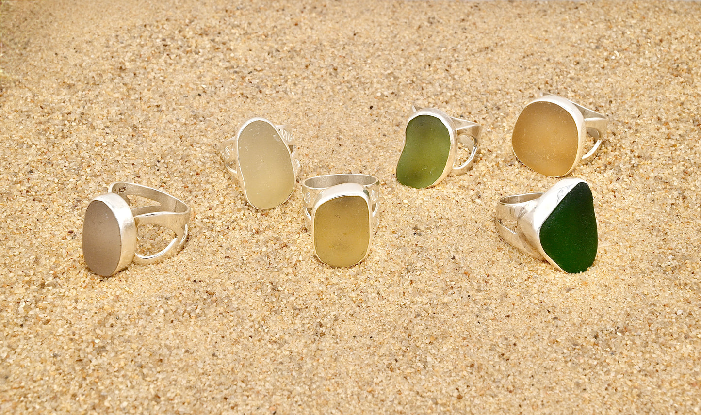 rectangle yellow sea glass ring