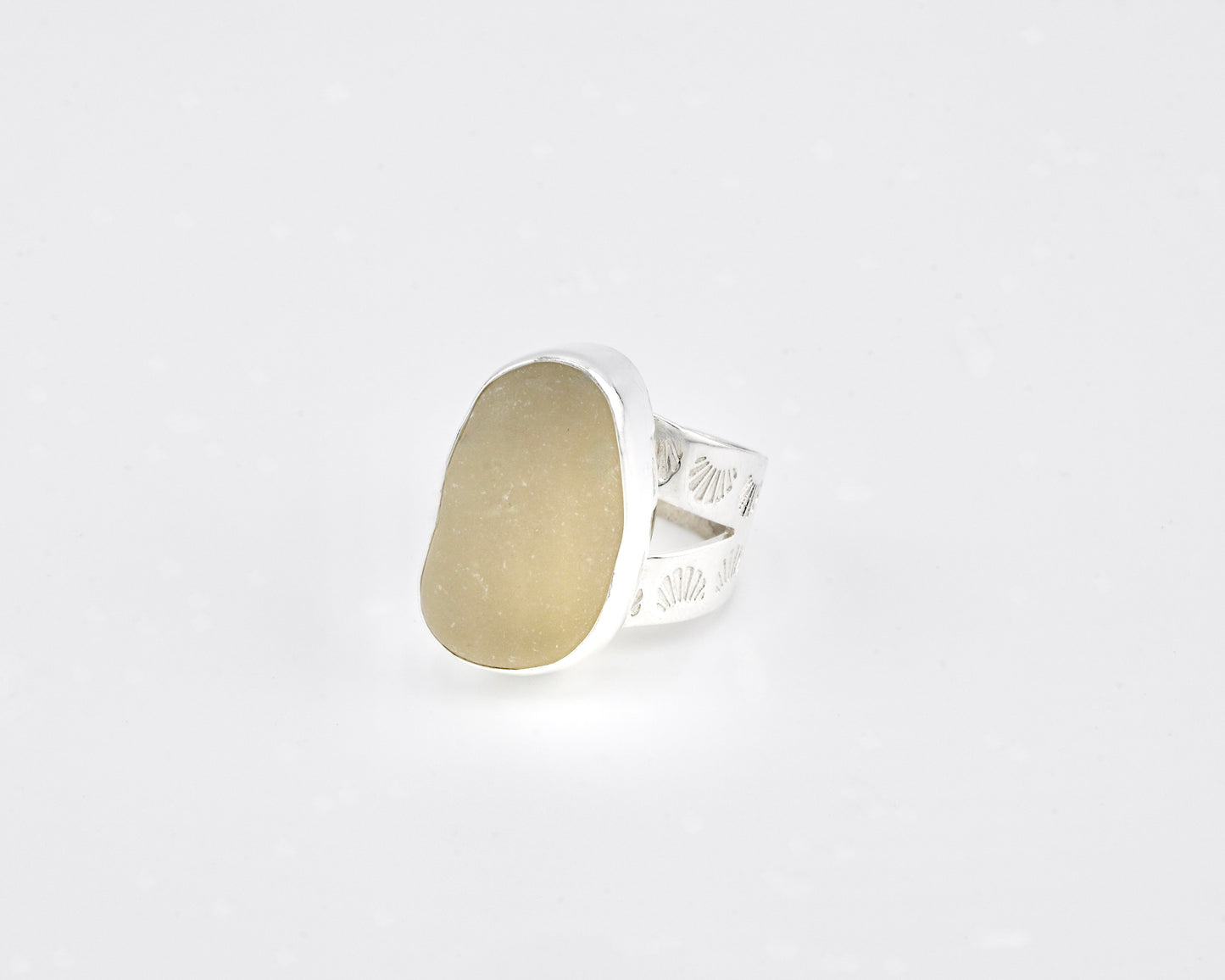 off-white sea glass ring