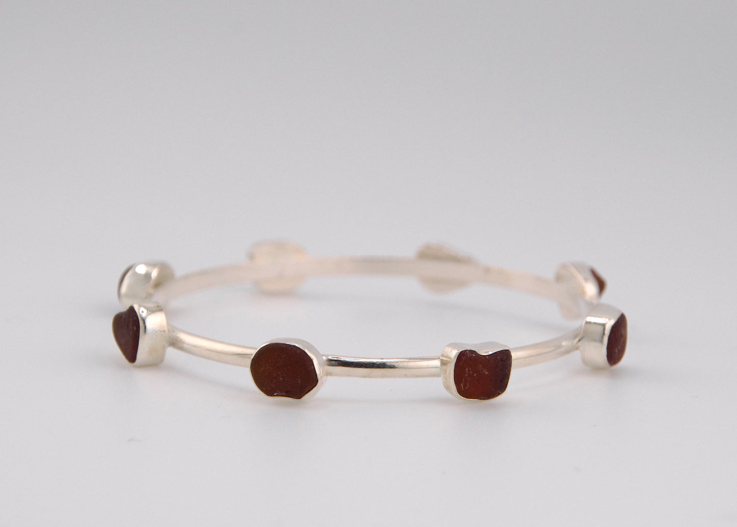 amber and brown sea glass bangle bracelet