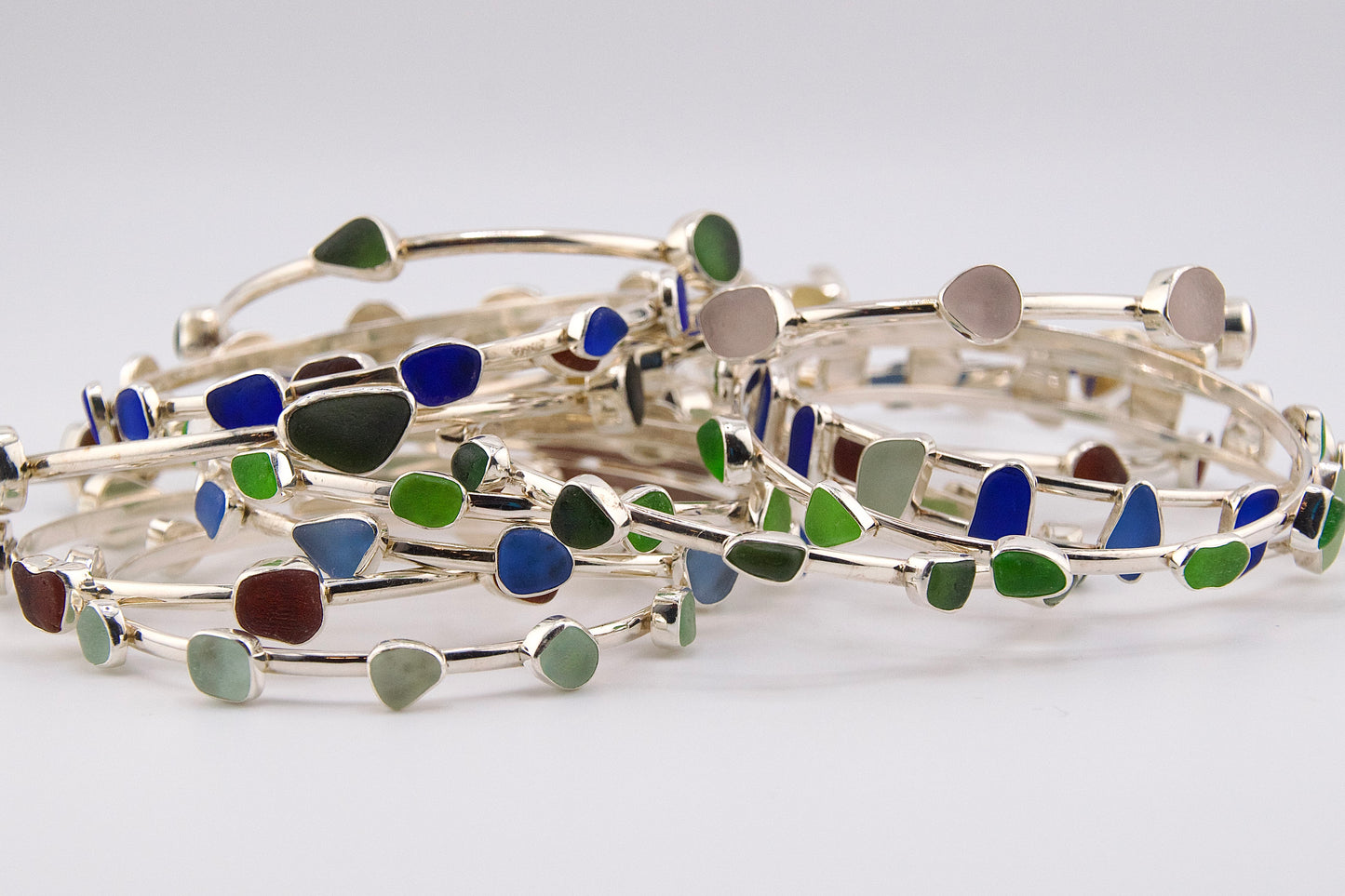 amber and brown sea glass bangle bracelet