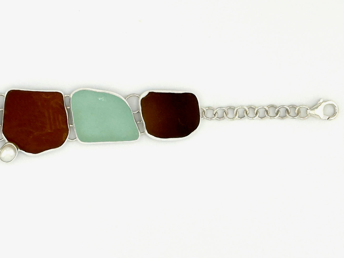 brown and sea foam bottleneck and pearl bracelet