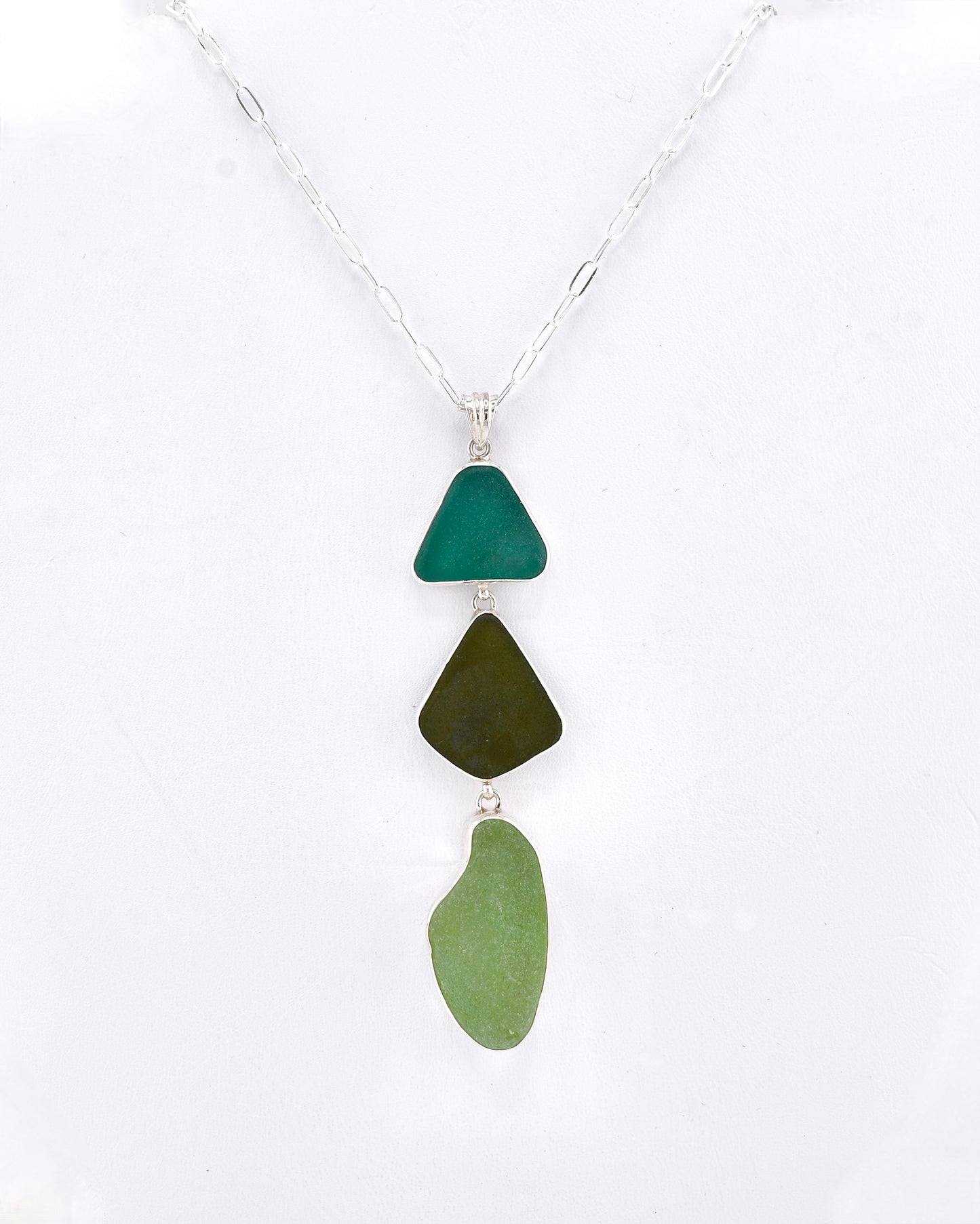 large teal and green sea glass pendant