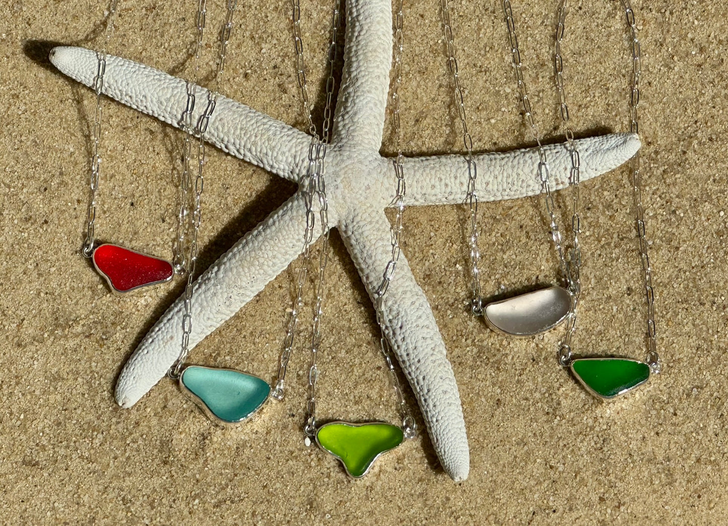 sea glass pendant necklaces with small paperclip chain (7 choices)