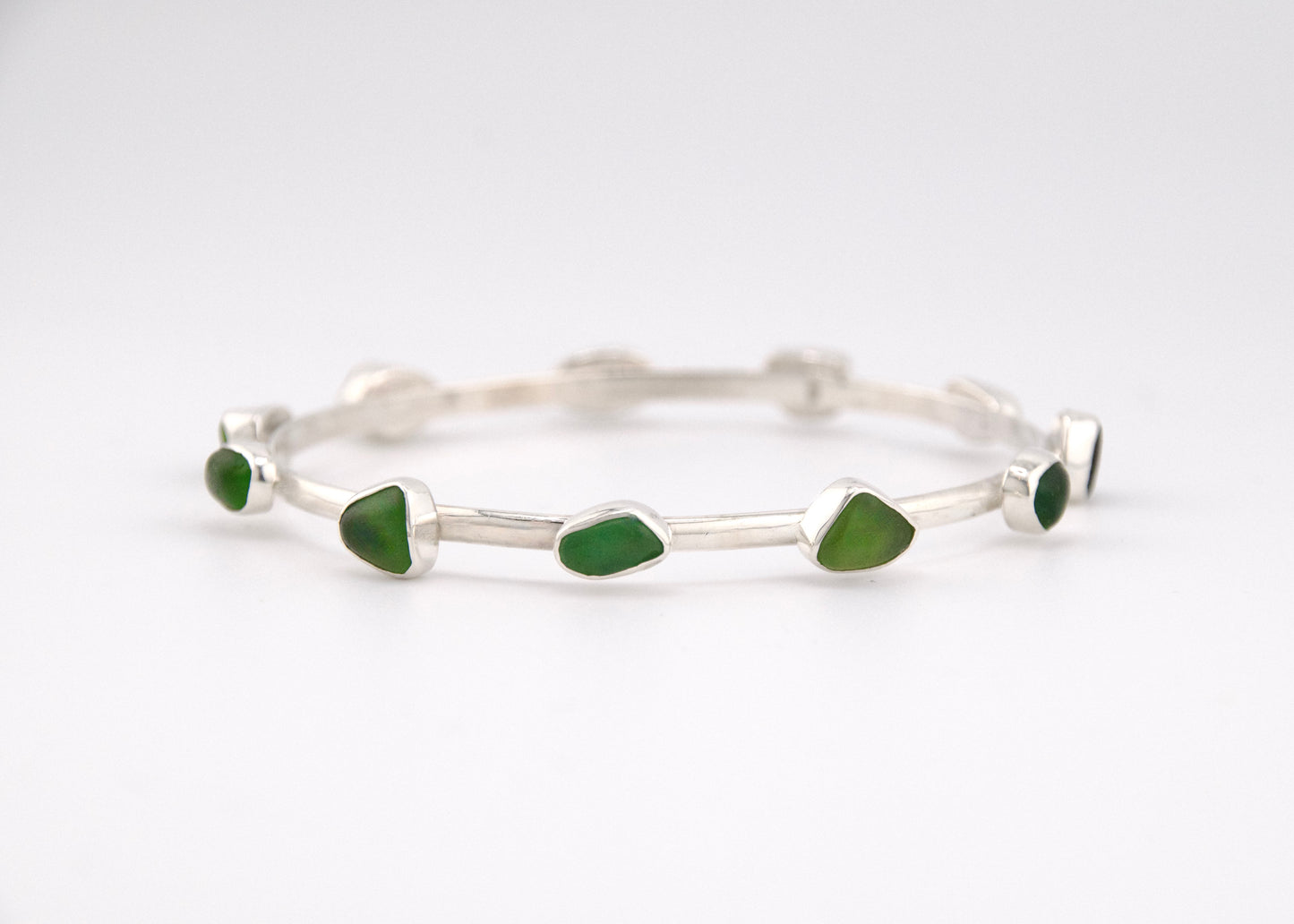 green sea glass bangle bracelet