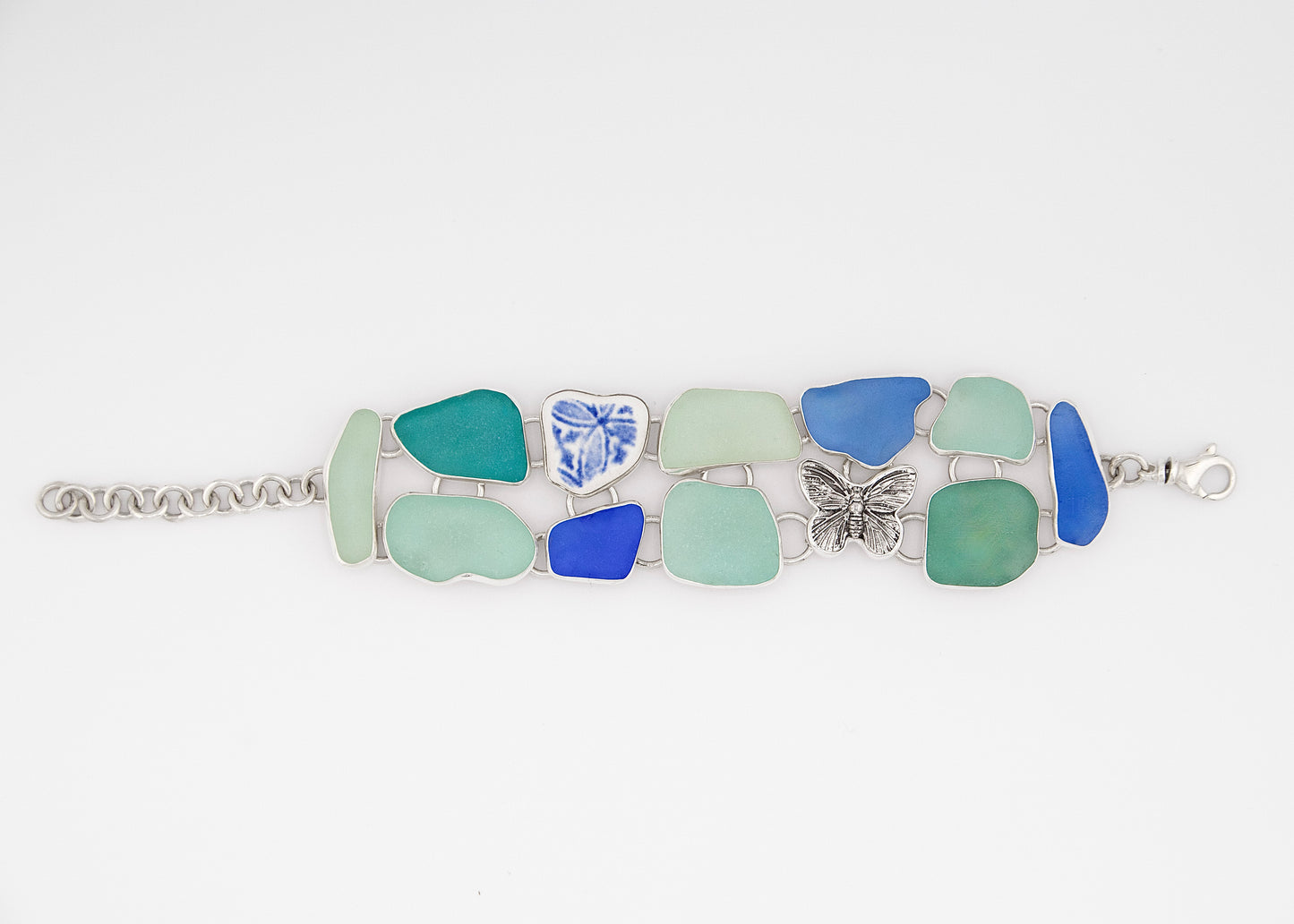 sea pottery and sea glass butterfly bracelet