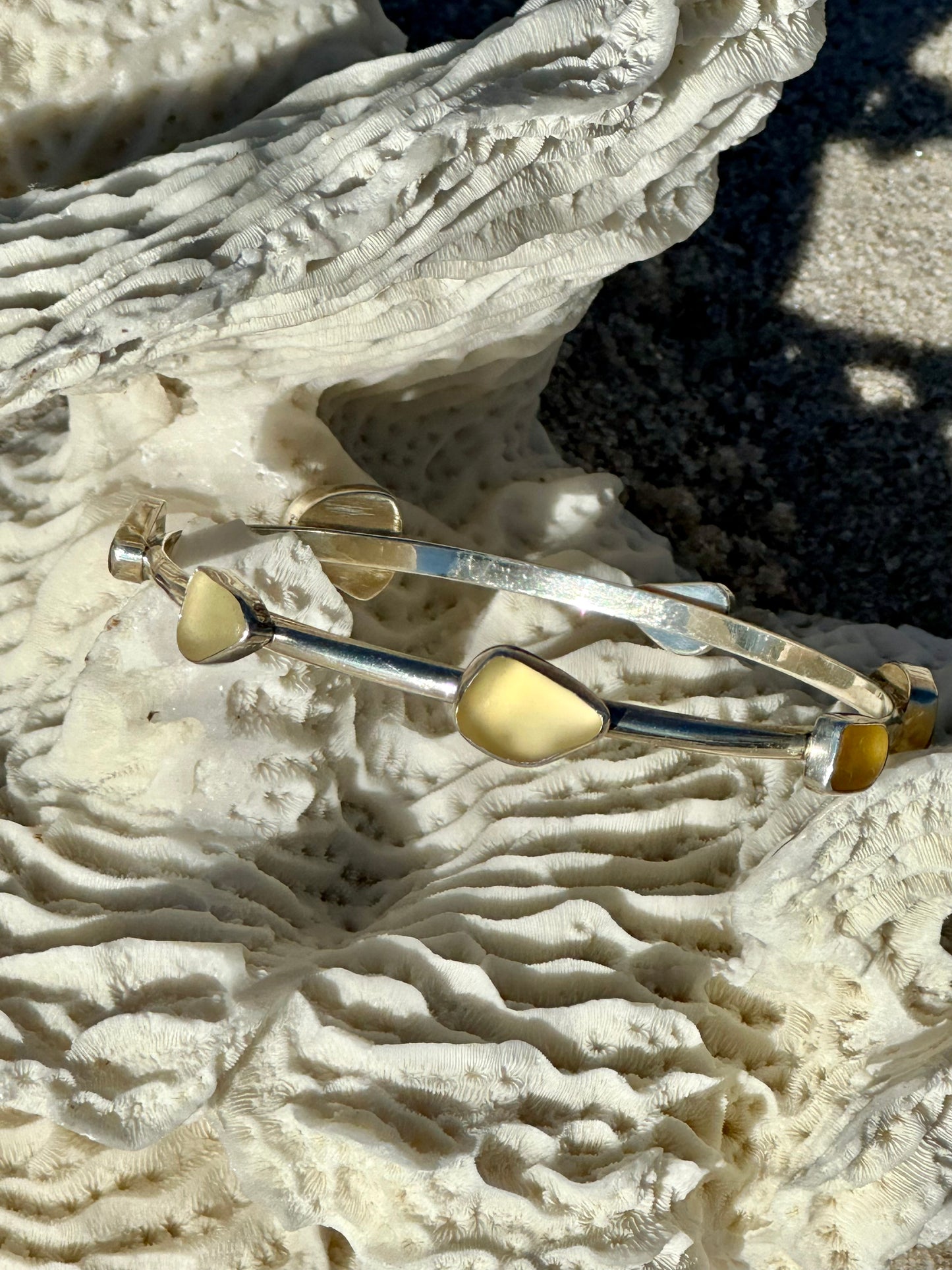 yellow sea glass bangle bracelet