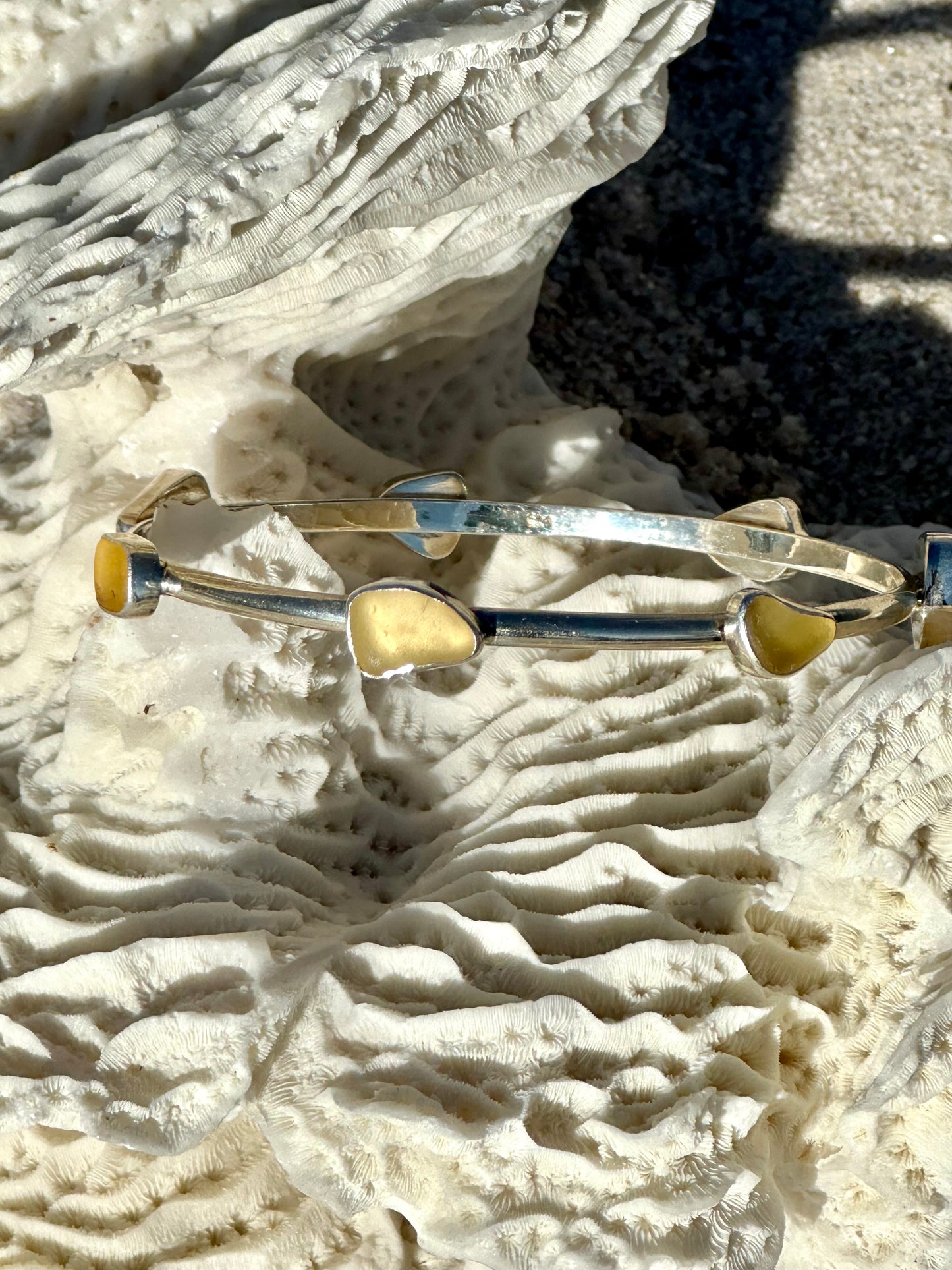 yellow sea glass bangle bracelet