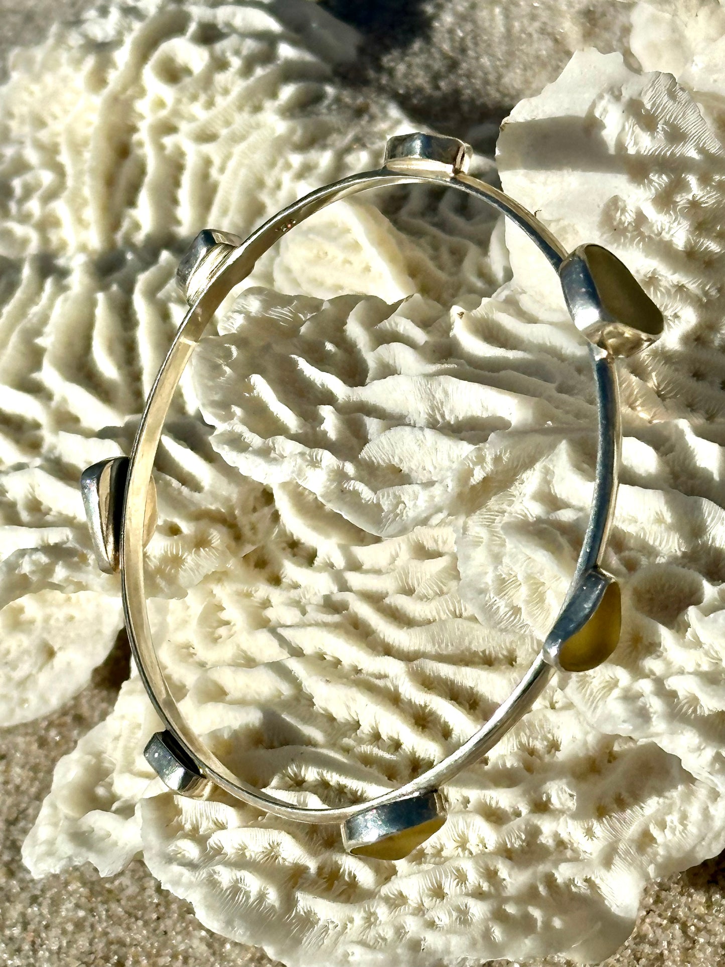 yellow sea glass bangle bracelet