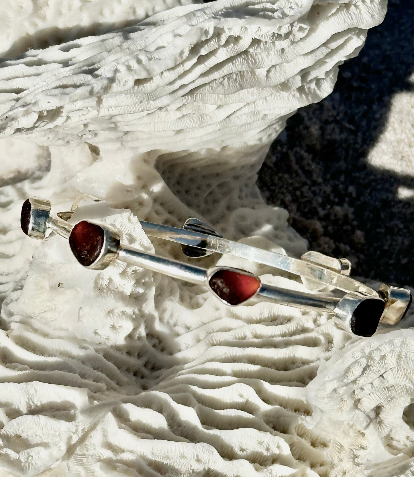 brown sea glass bangle bracelet