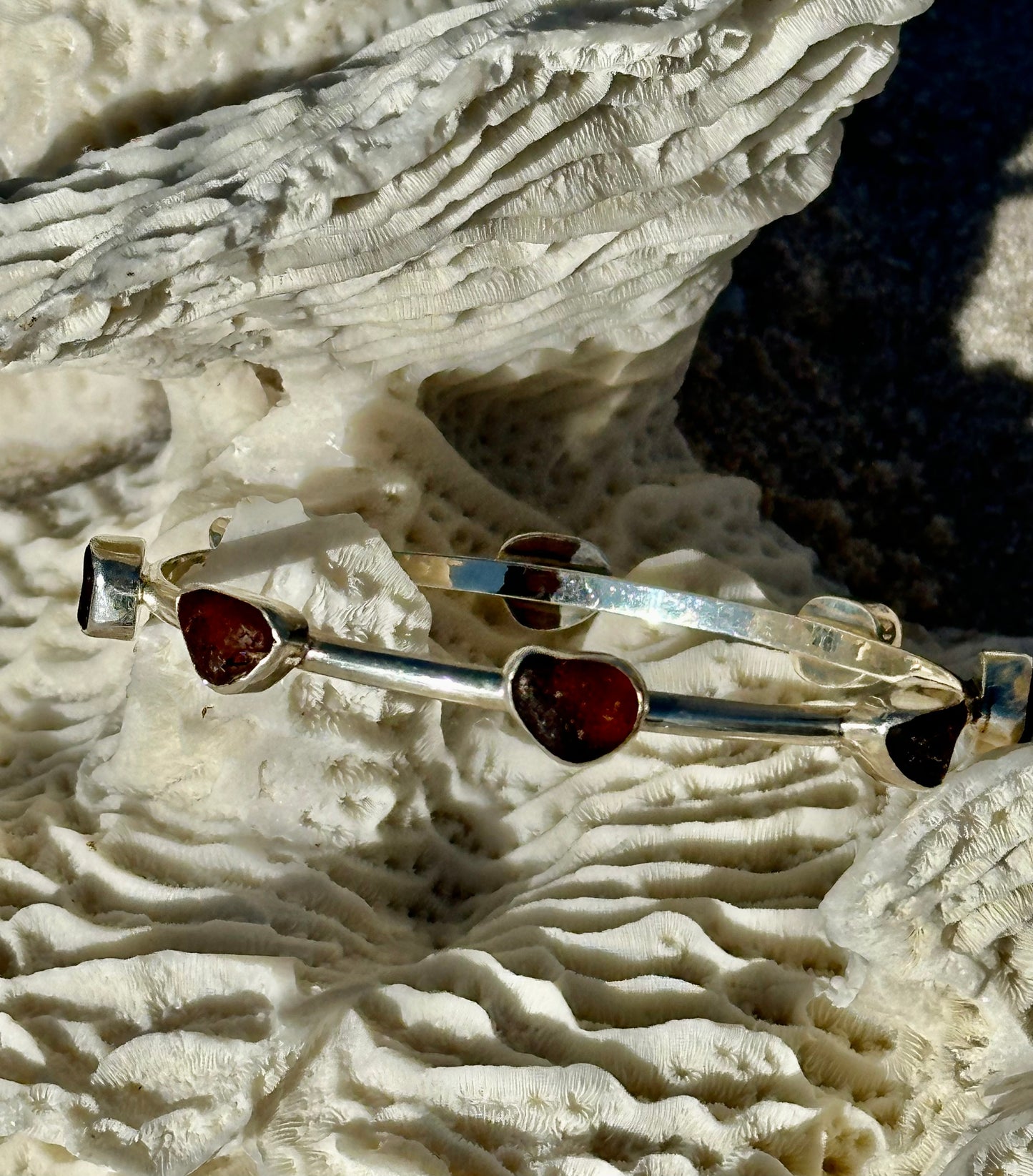 brown sea glass bangle bracelet