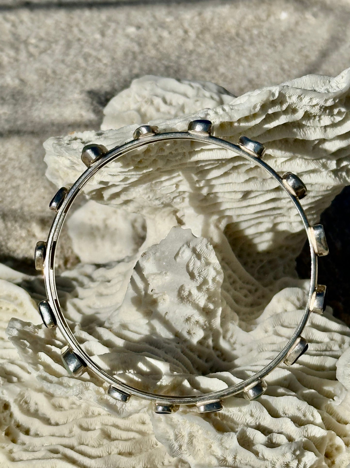 cobalt and cornflower blue, sea foam sea glass double bangle bracelet