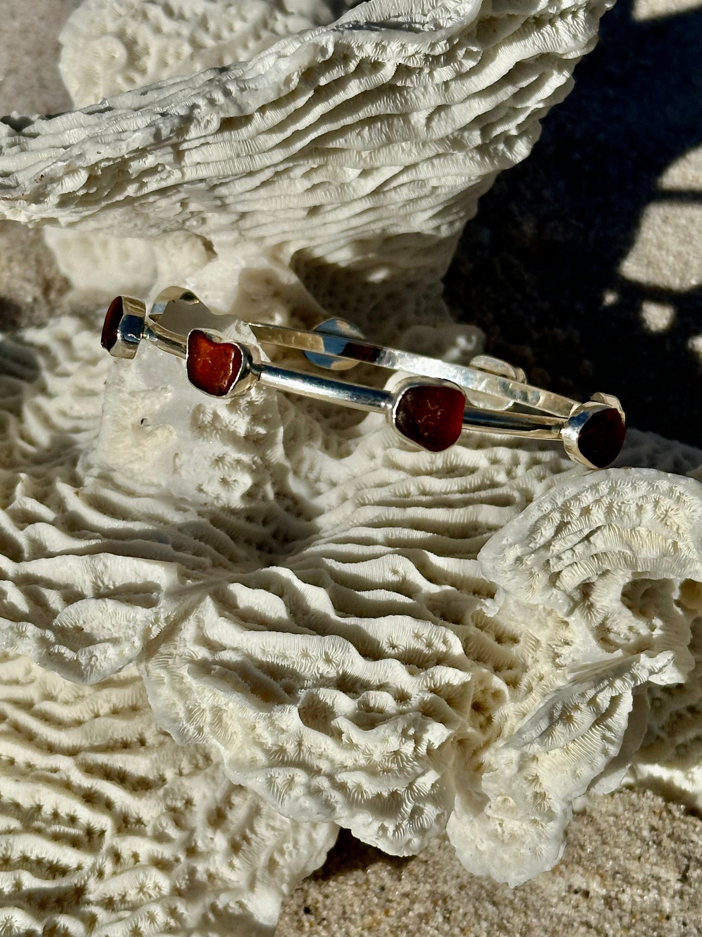 amber and brown sea glass bangle bracelet