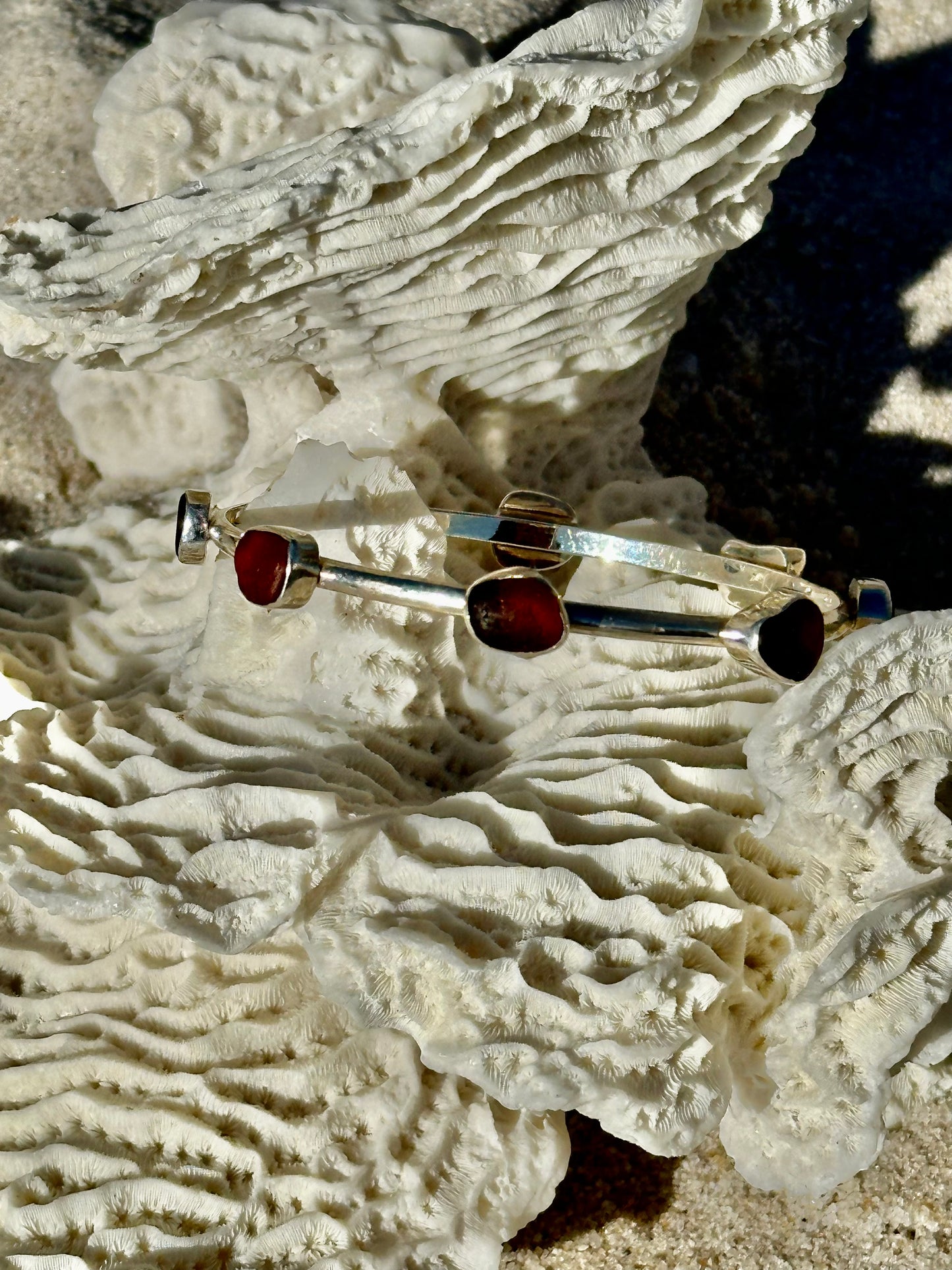 amber and brown sea glass bangle bracelet