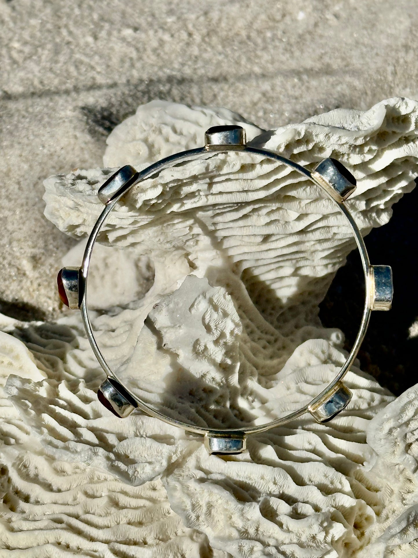 amber and brown sea glass bangle bracelet