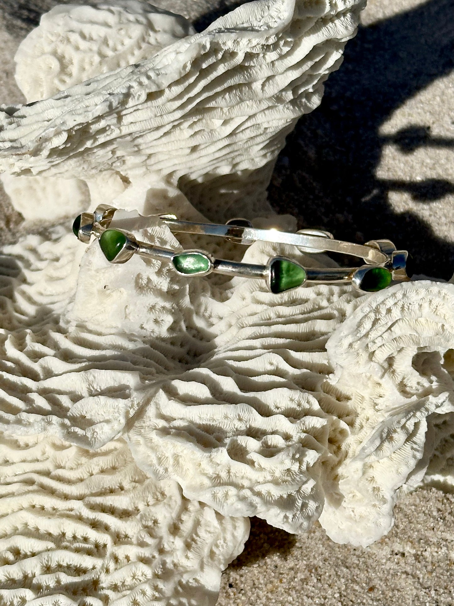 green sea glass bangle bracelet