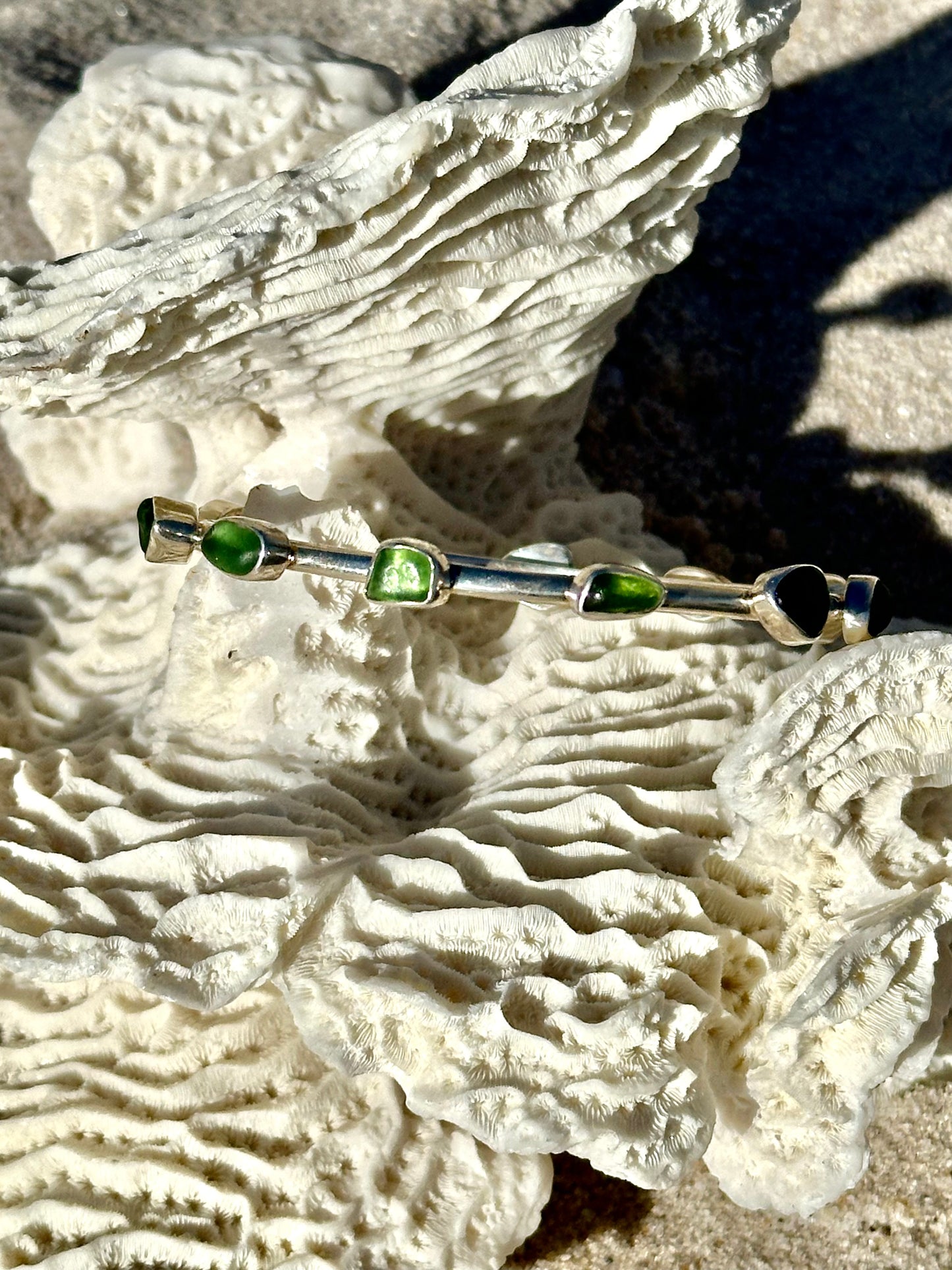 green sea glass bangle bracelet
