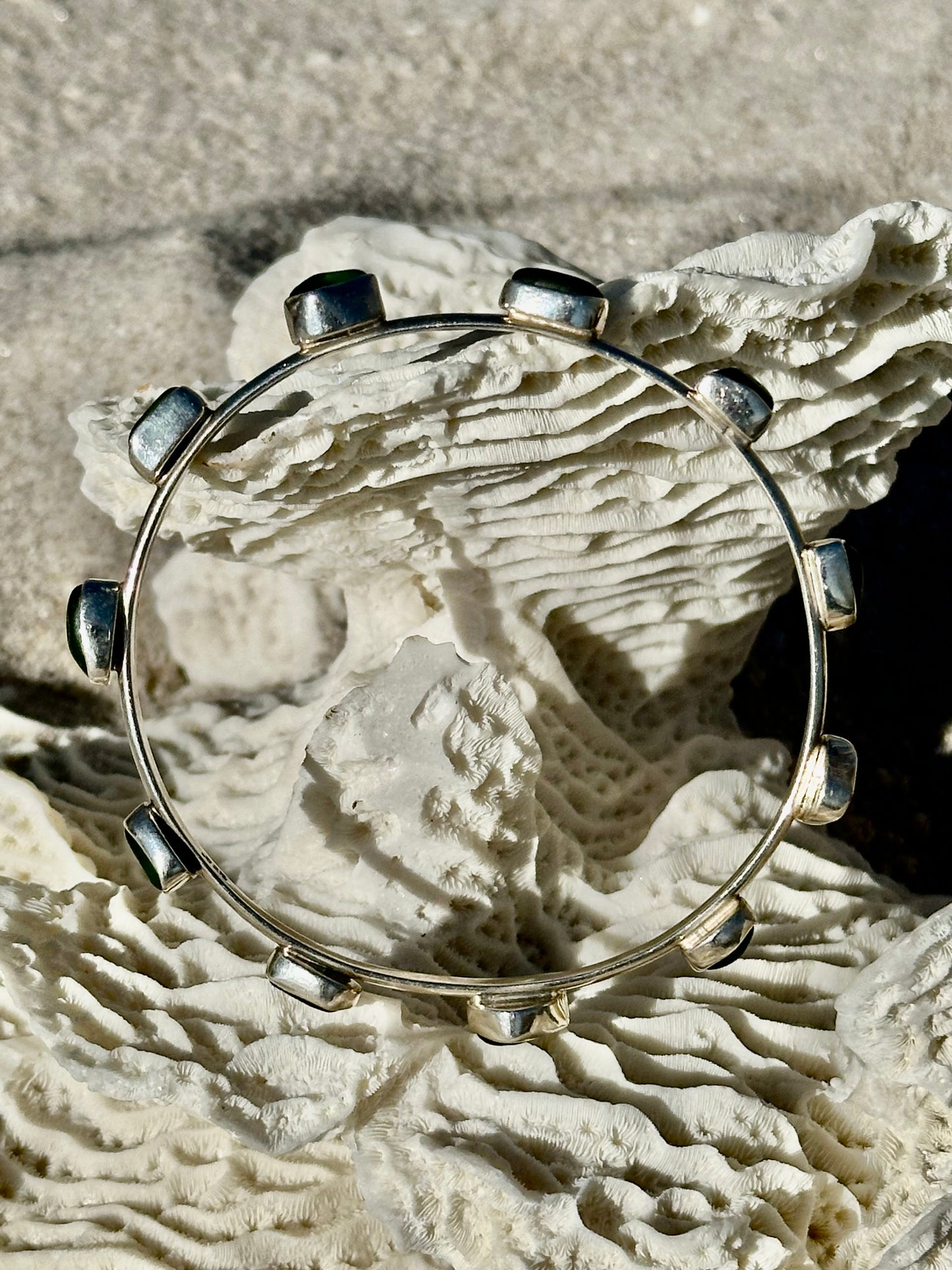 green sea glass bangle bracelet
