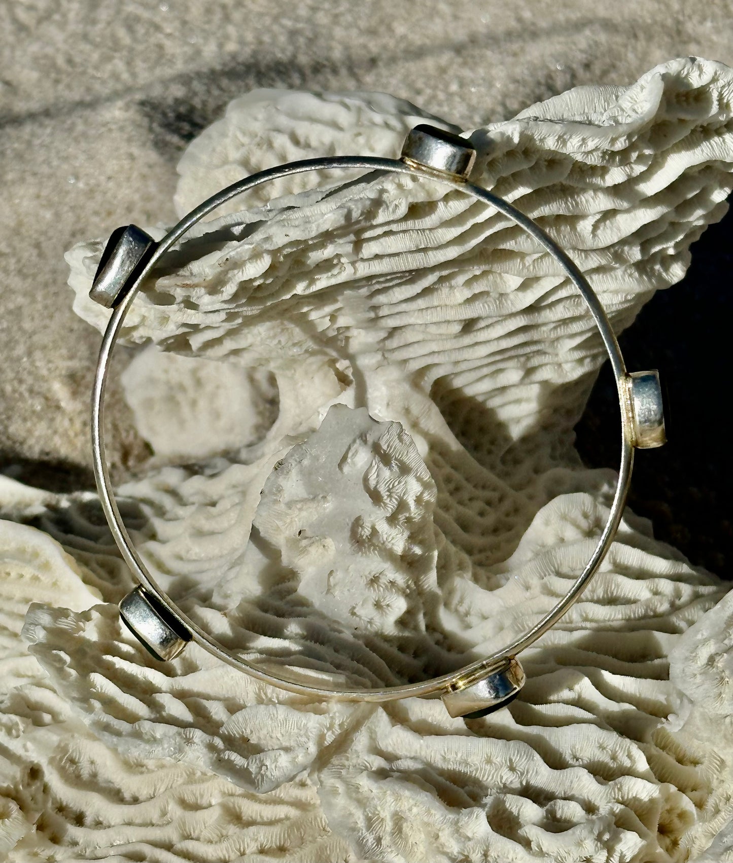 forest green sea glass bangle bracelet