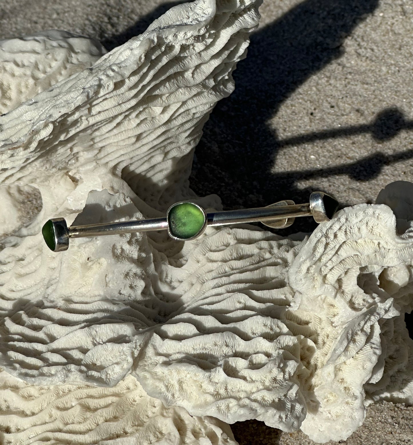 forest green sea glass bangle bracelet