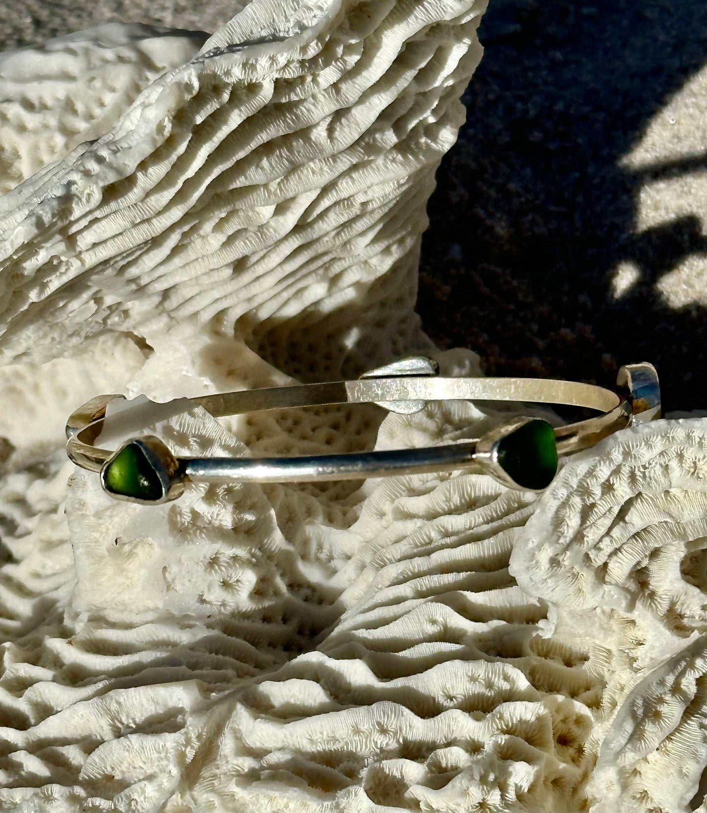 forest green sea glass bangle bracelet