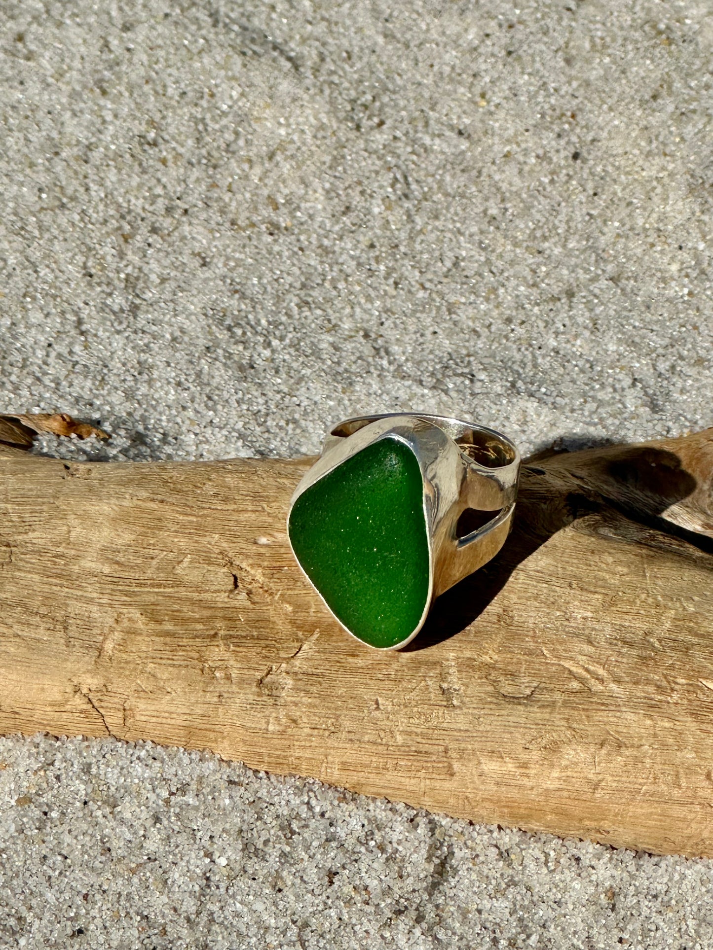 forest green sea glass ring