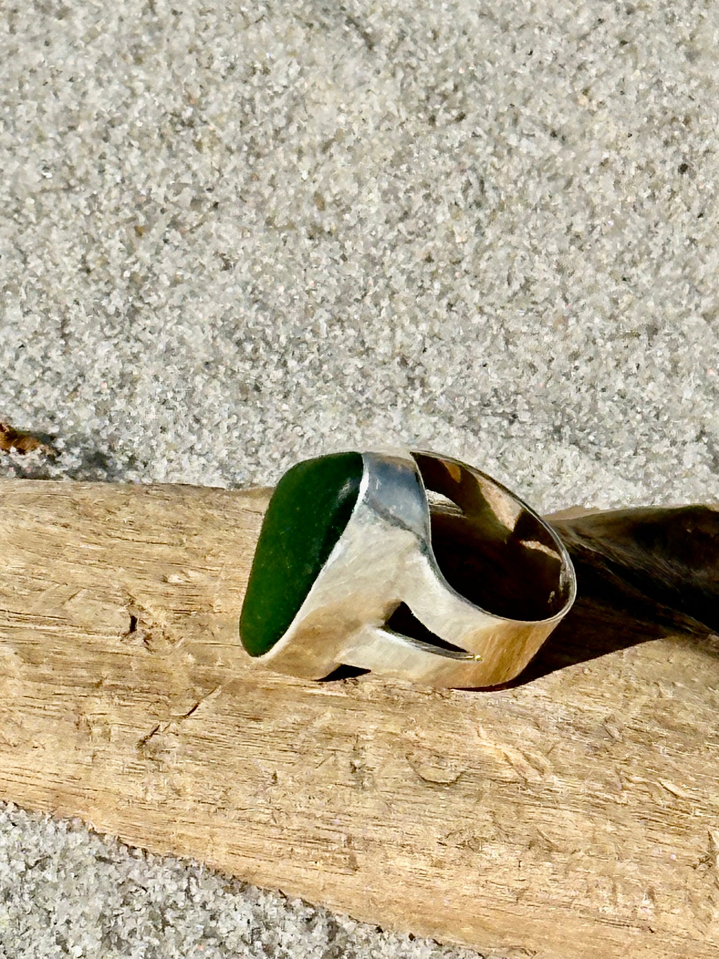 forest green sea glass ring