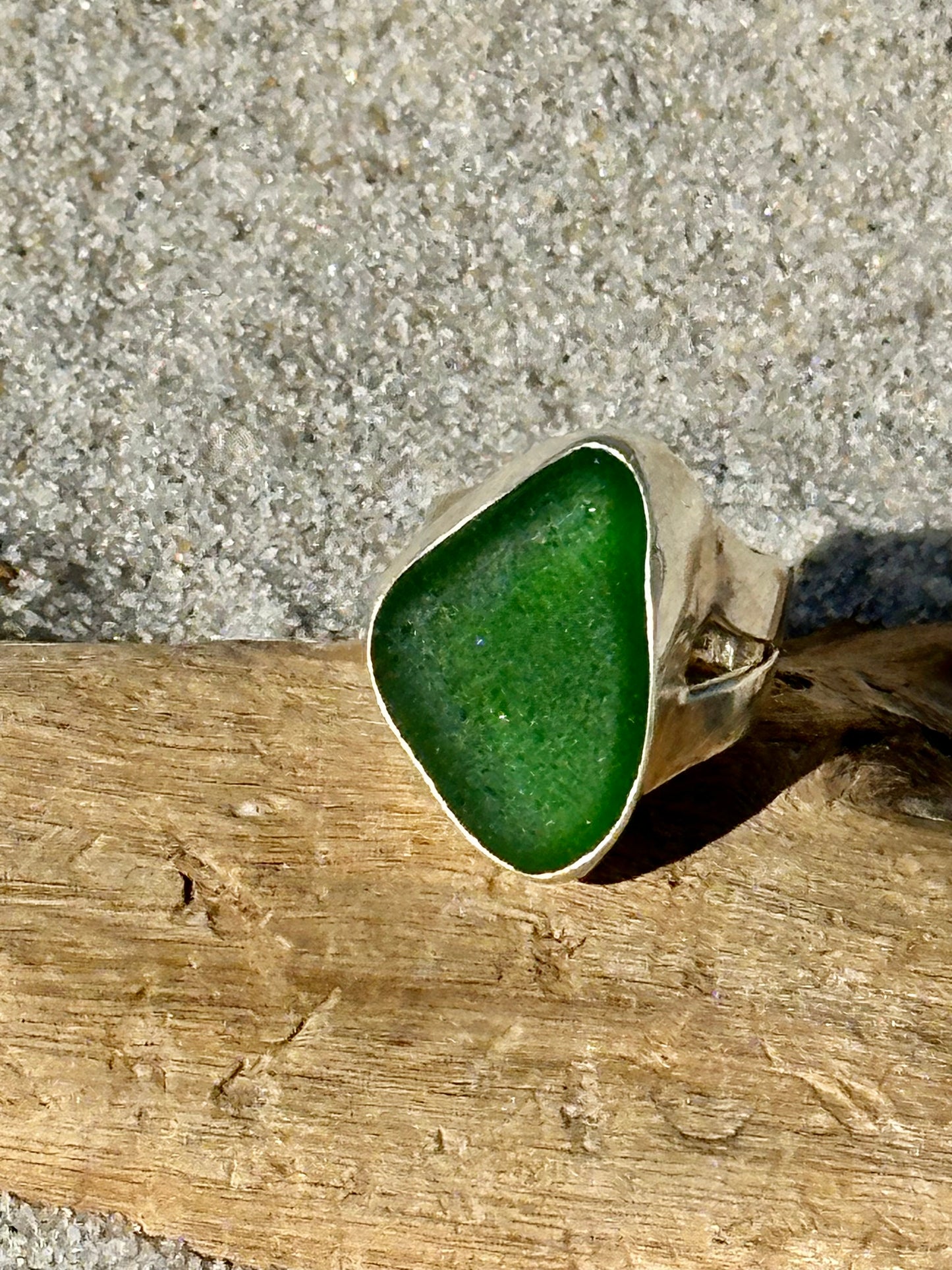 forest green sea glass ring
