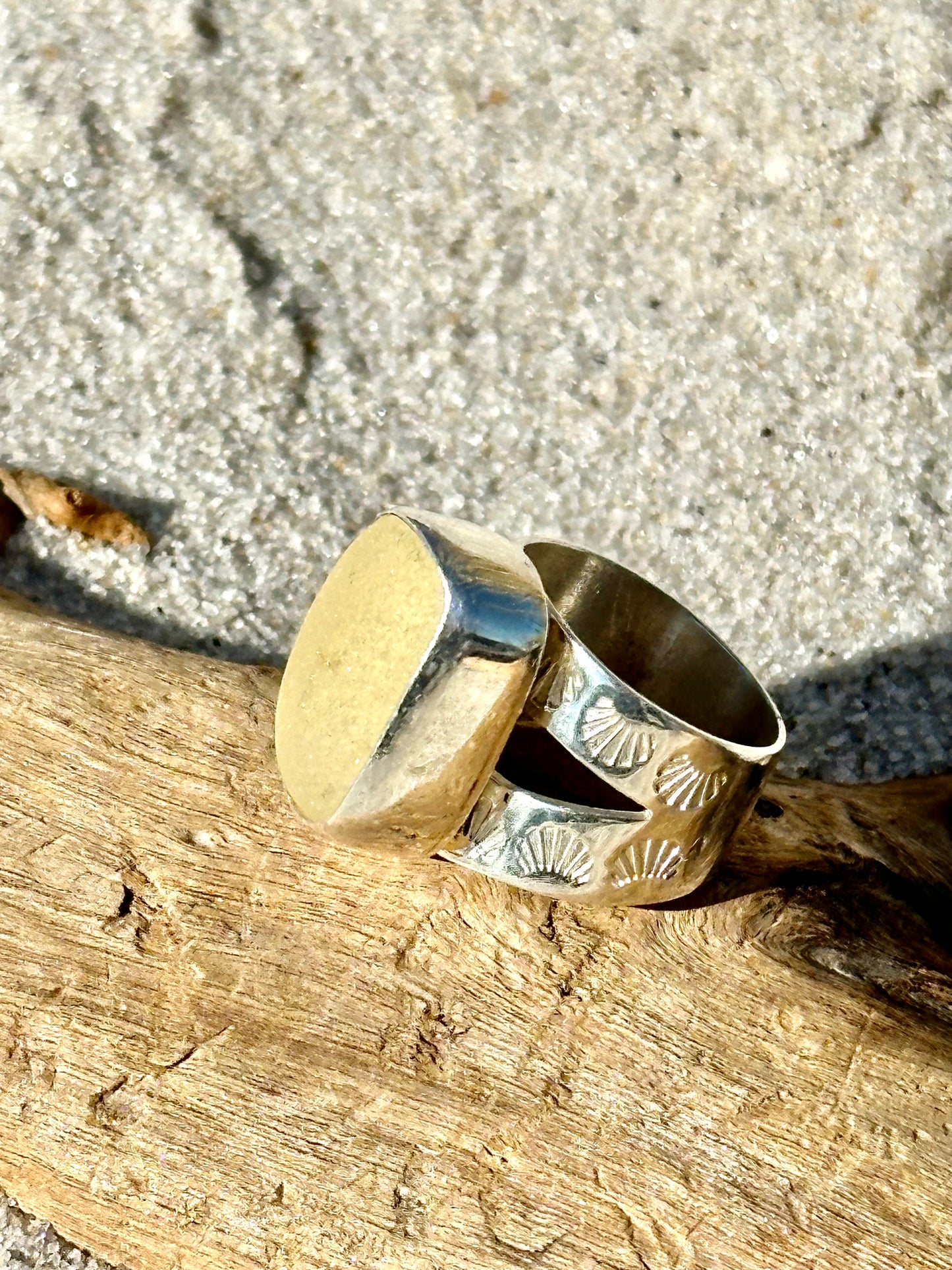 rectangle yellow sea glass ring
