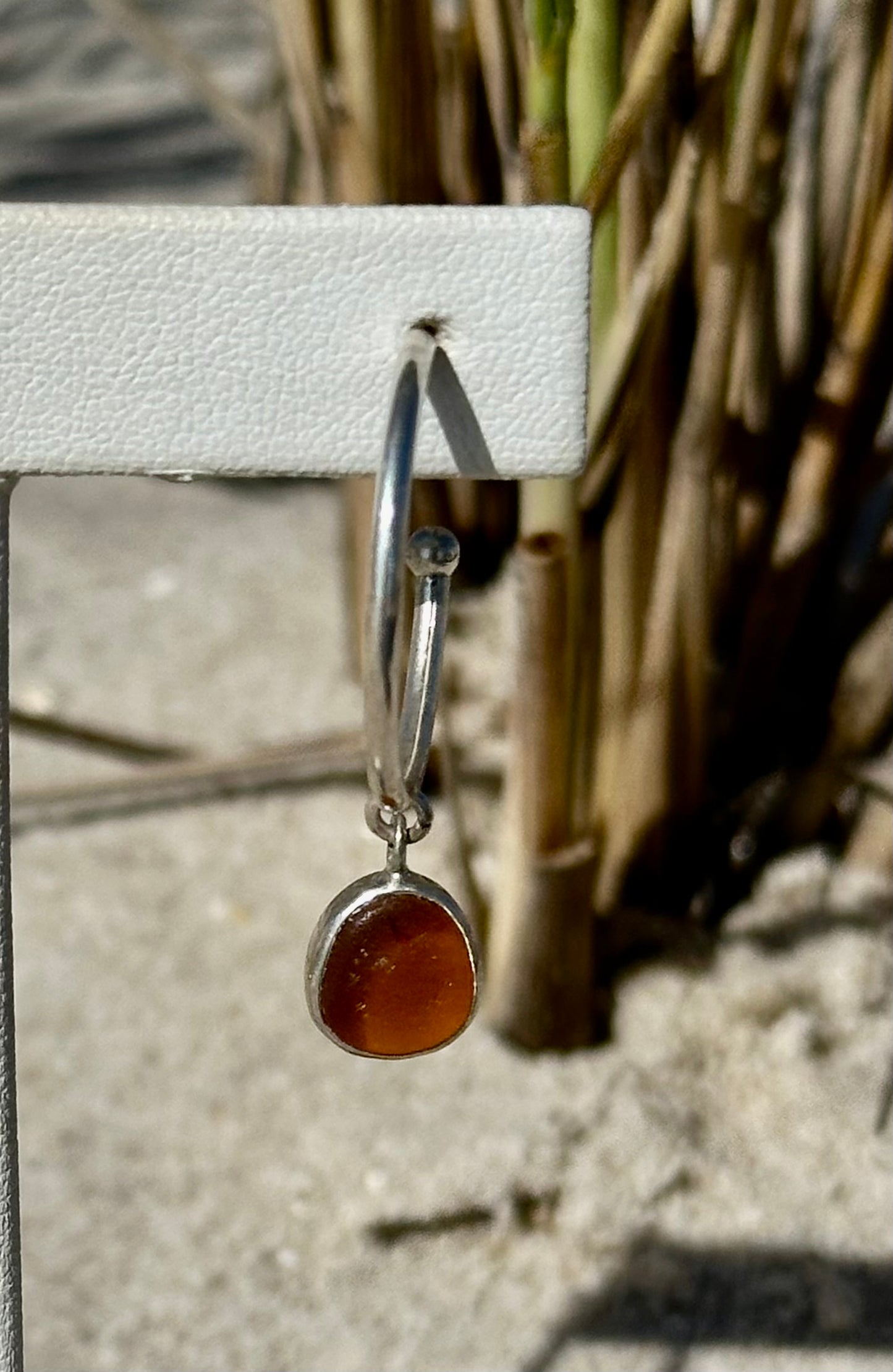 amber sea glass hoop earrings