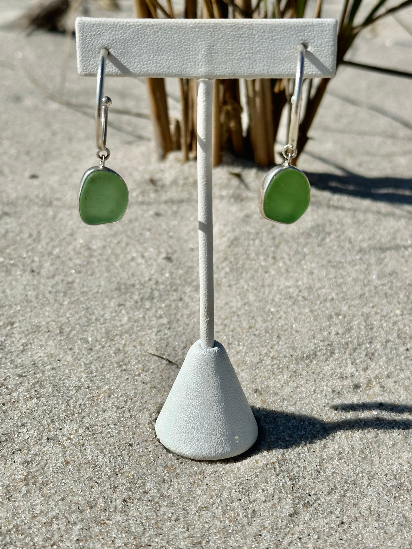 light green sea glass hoop earrings