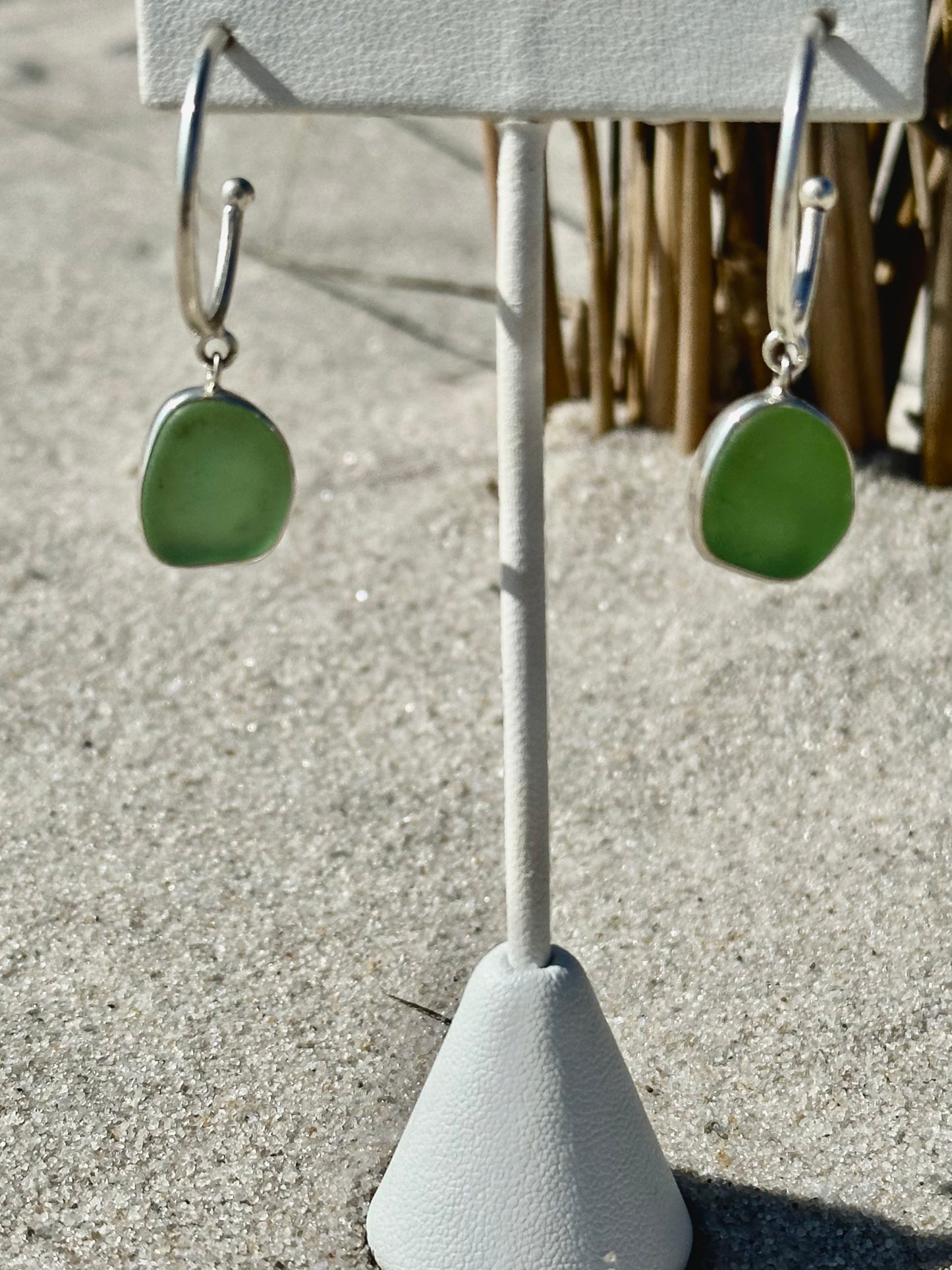 light green sea glass hoop earrings